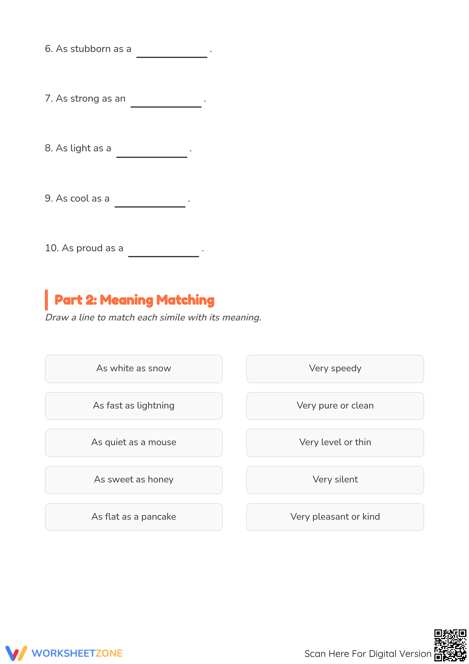 Printable Similes Practice Worksheet — Grade 3 ELA - Page 2