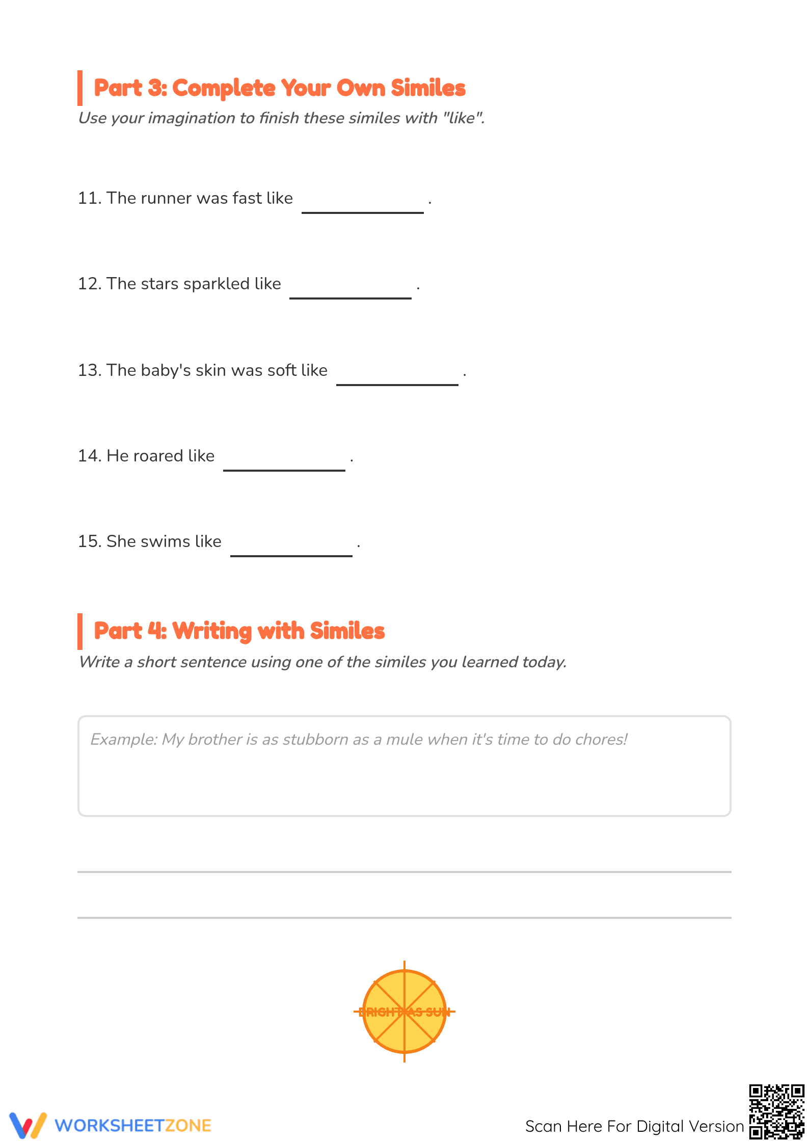 Printable Similes Practice Worksheet — Grade 3 ELA - Page 3