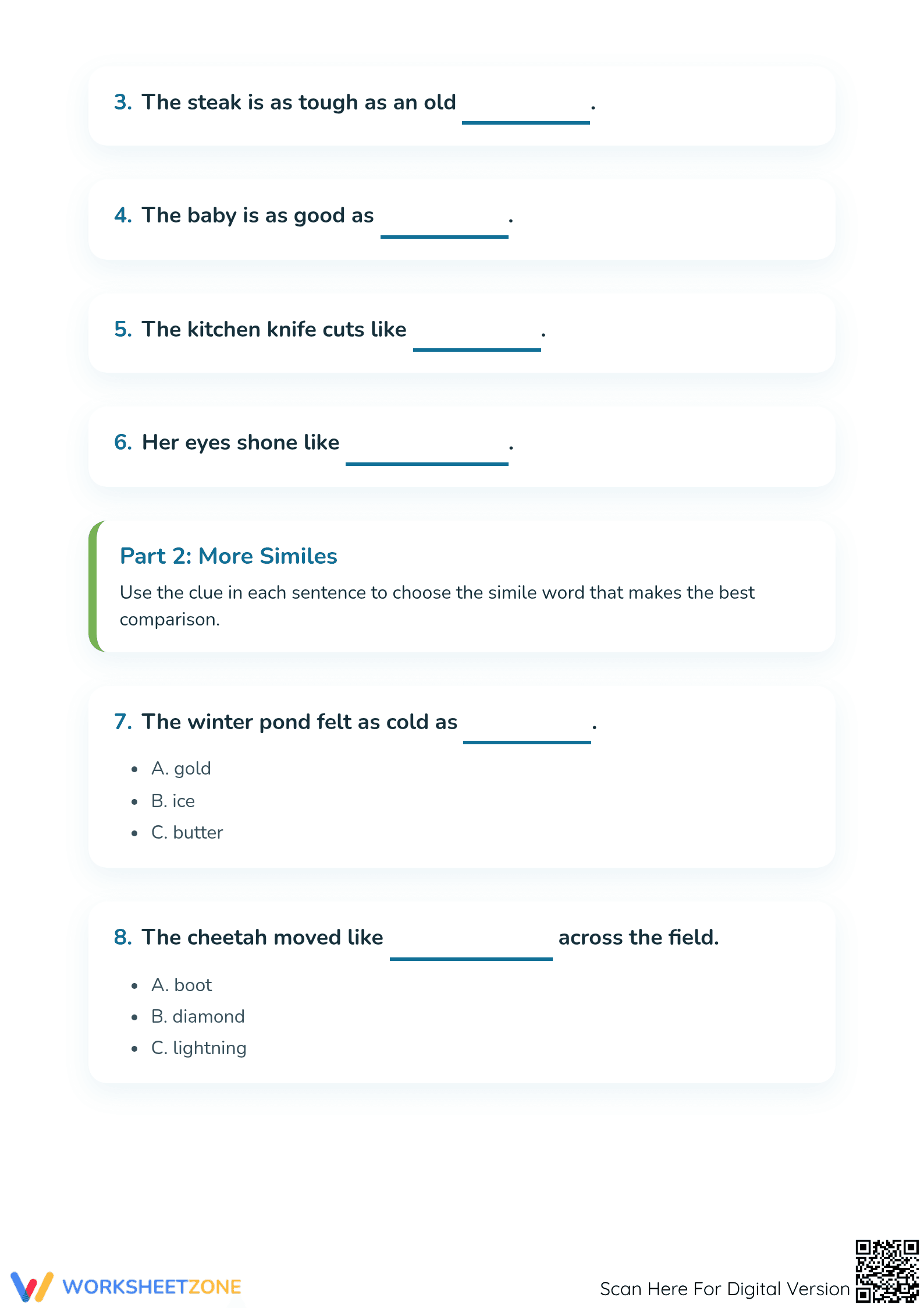 Printable Grade 3 Similes Practice: Complete the Comparison - Page 2