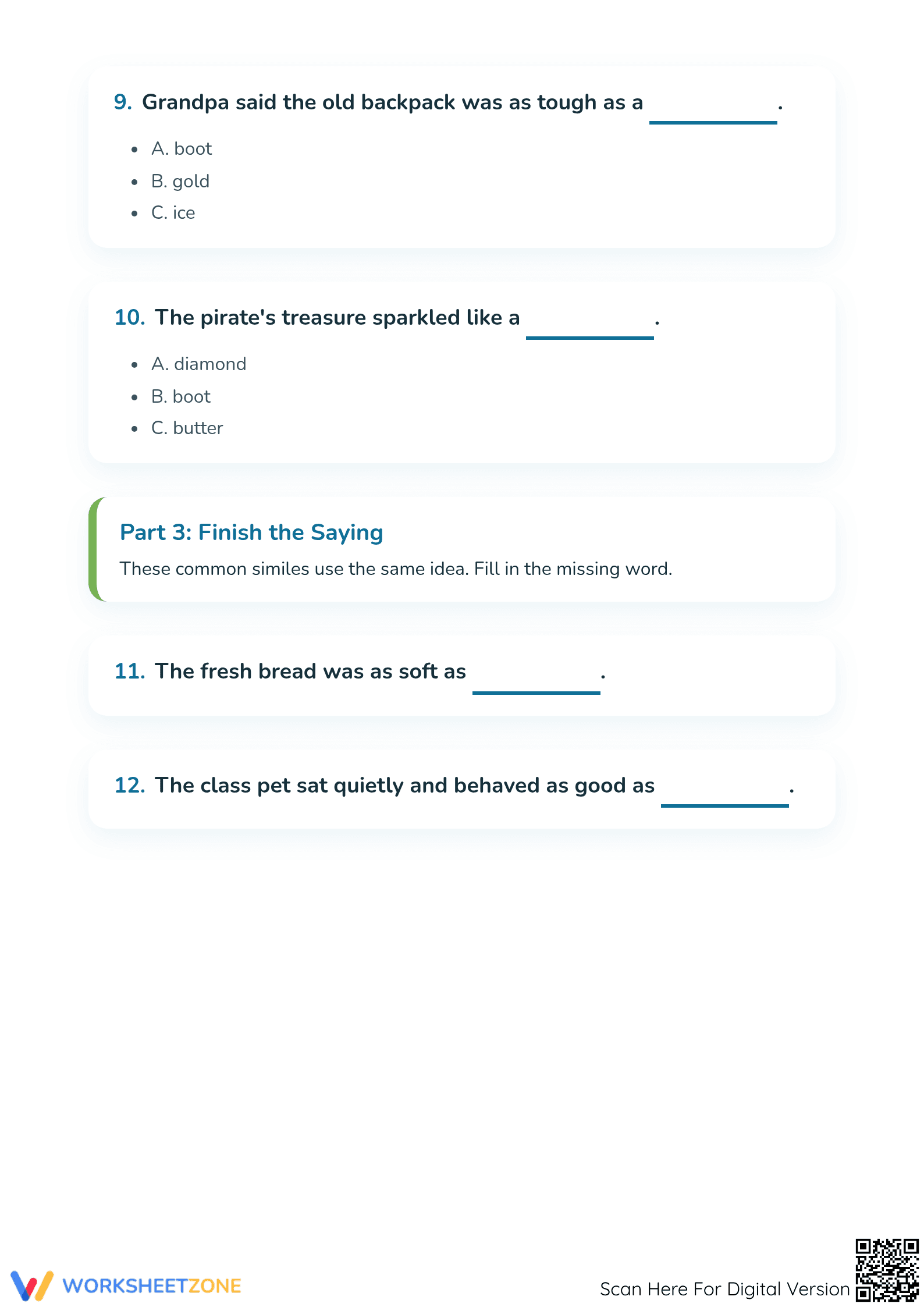 Printable Grade 3 Similes Practice: Complete the Comparison - Page 3