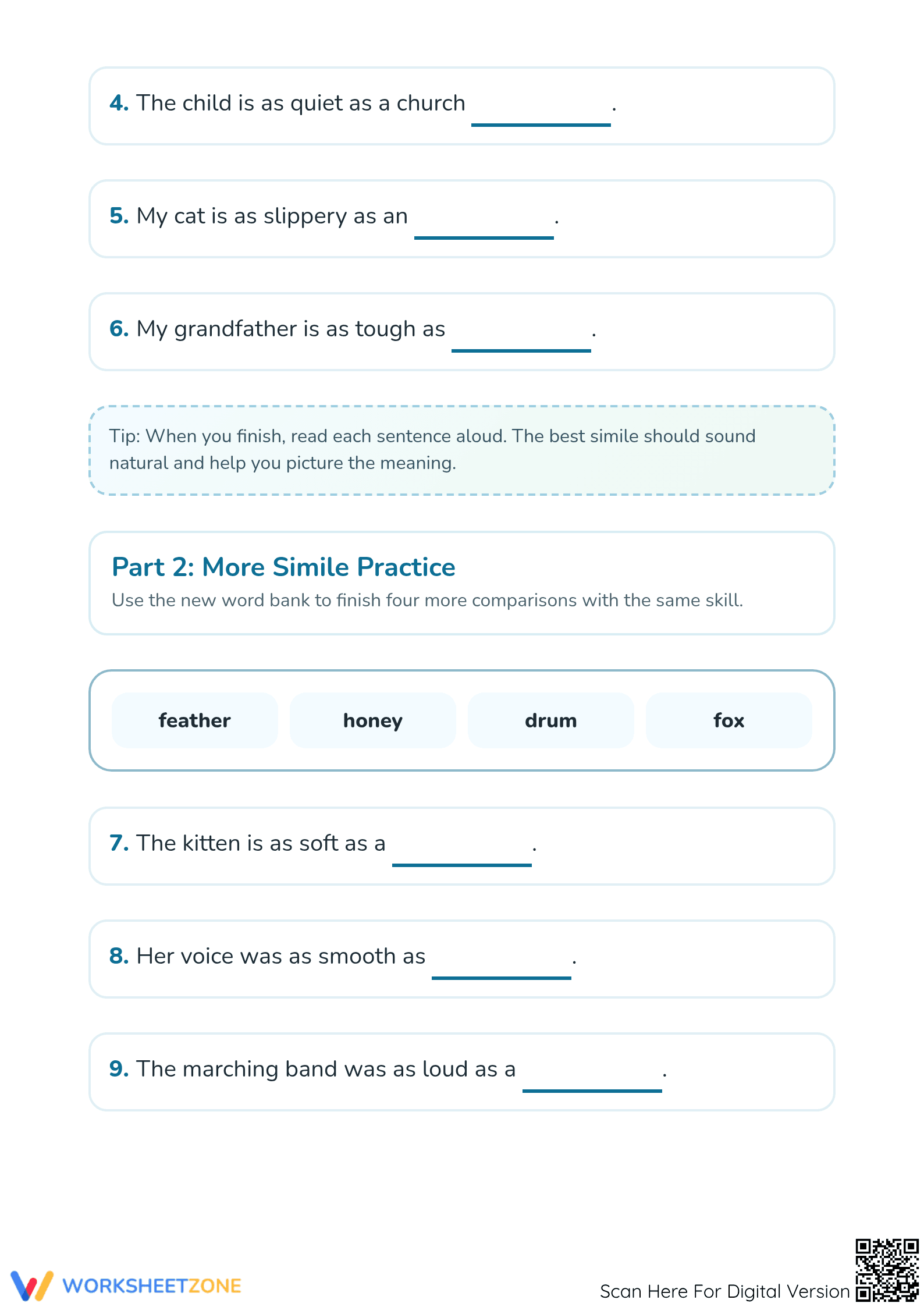Printable Similes Worksheet | Grade 3 Essential ELA - Page 2