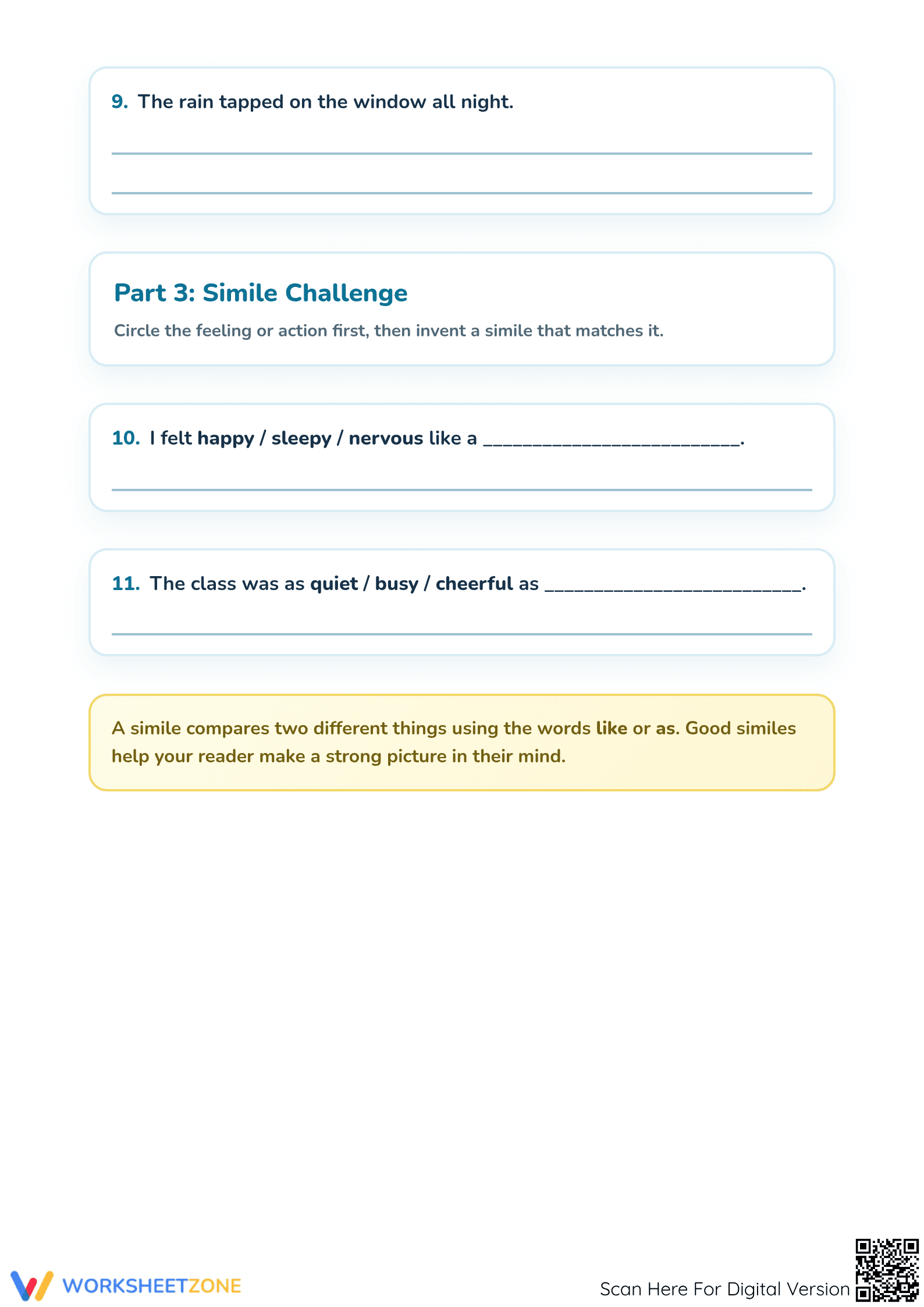 Printable Similes Worksheet | Grade 3 ELA Aligned - Page 3
