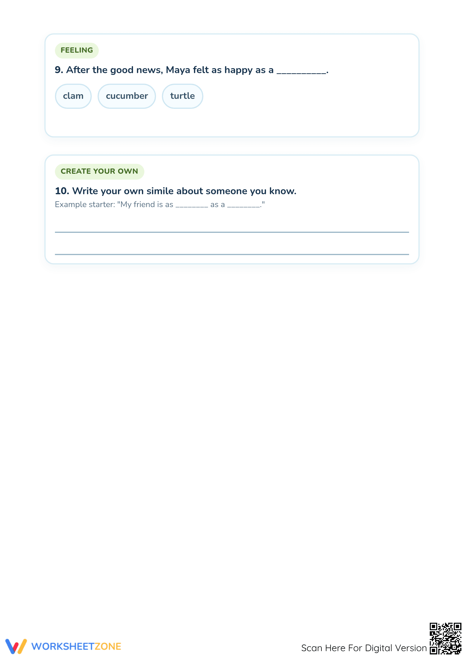 Complete the Similes Printable Worksheet | Grade 3 ELA - Page 3
