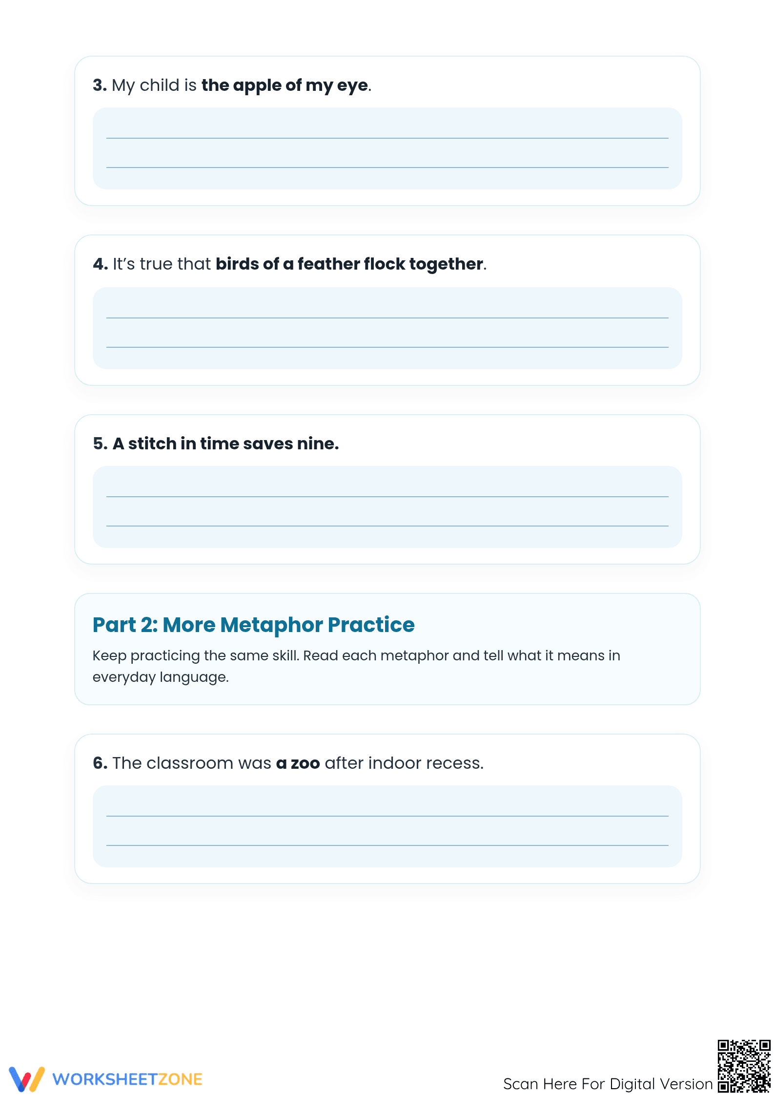 Printable Metaphor Meanings Worksheet | Grade 4 ELA - Page 2