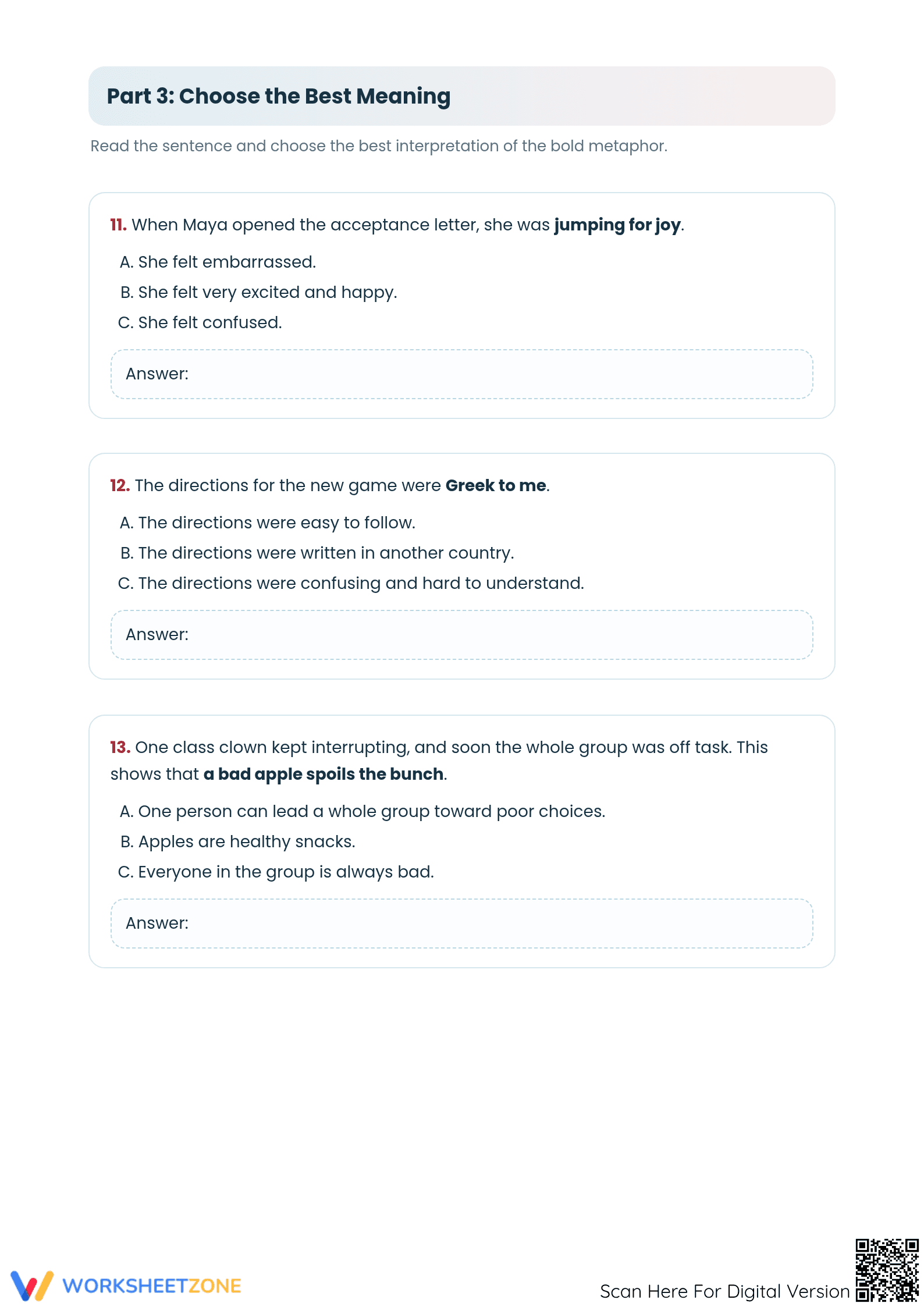 Essential Metaphors Worksheet | Grade 4 ELA Printable - Page 3