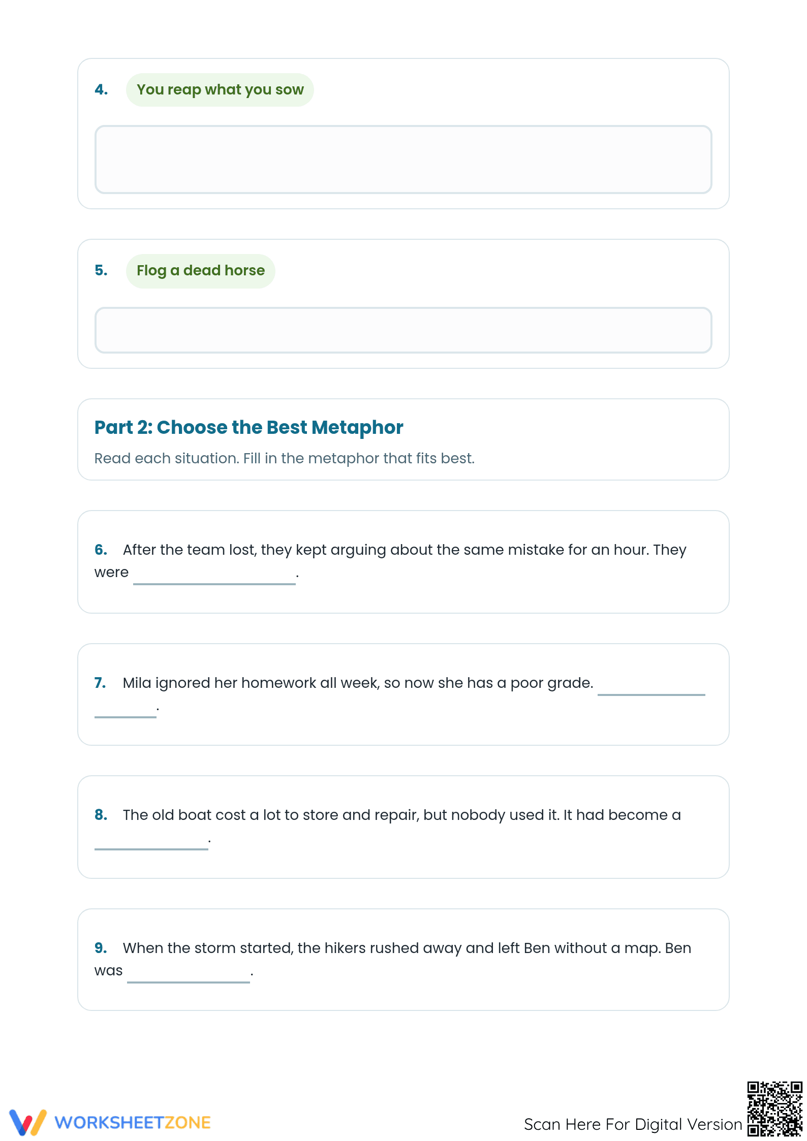 Printable Metaphors Worksheet | Grade 4 ELA Vocabulary - Page 2