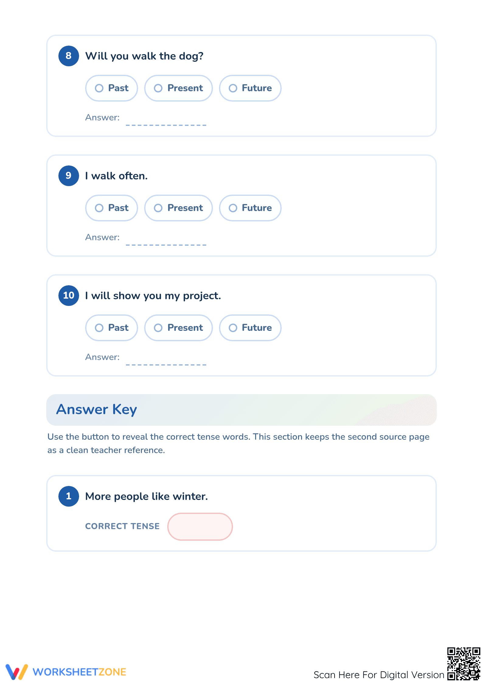 Printable Grade 1 Verb Tense Worksheet: Past, Present, Future - Page 3