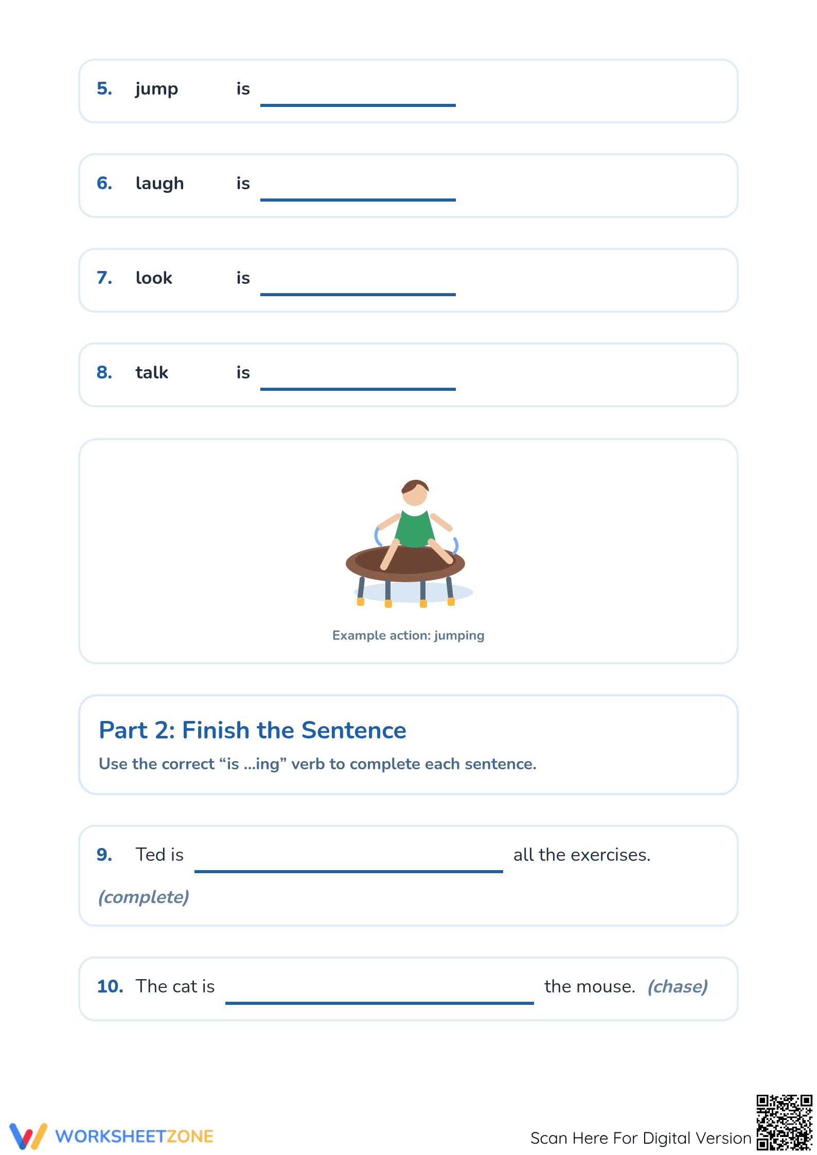 Printable Grade 1 Present Tense Verbs with -ing Worksheet - Page 2