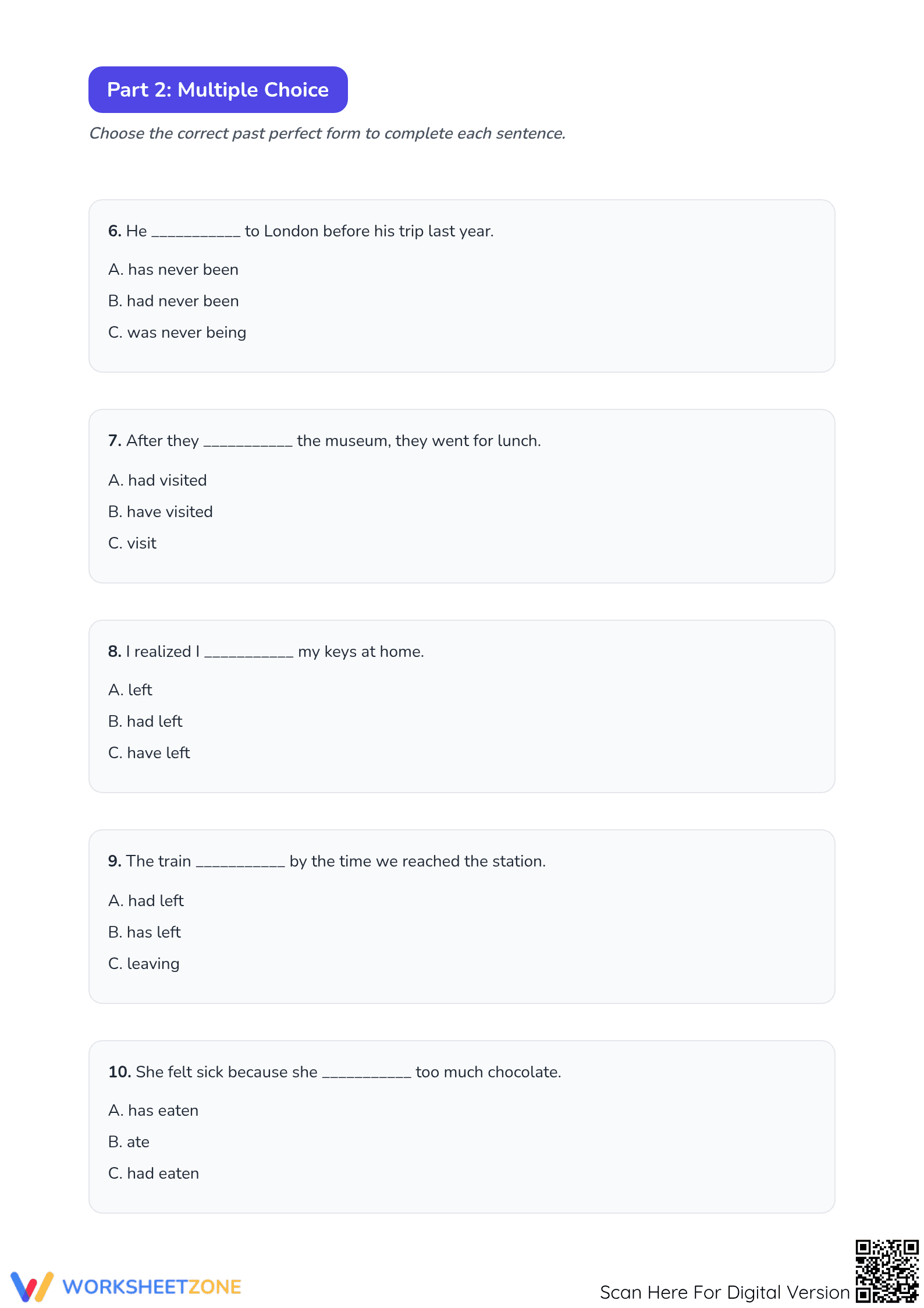 Printable Past Perfect Tense Worksheet | Grade 4 ELA - Page 2