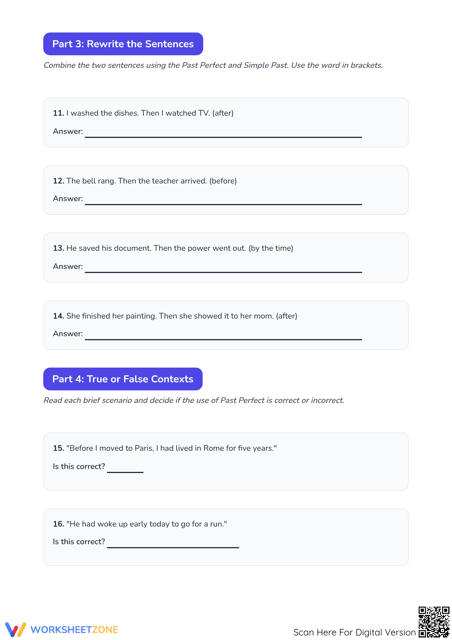 Printable Past Perfect Tense Worksheet | Grade 4 ELA - Page 3