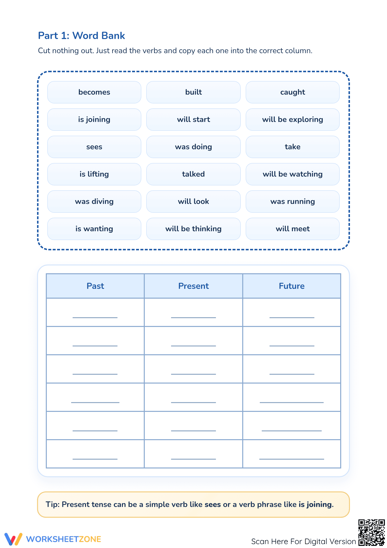 Grade 3 Verb Tense Sorting — Printable Essential Worksheet - Page 2