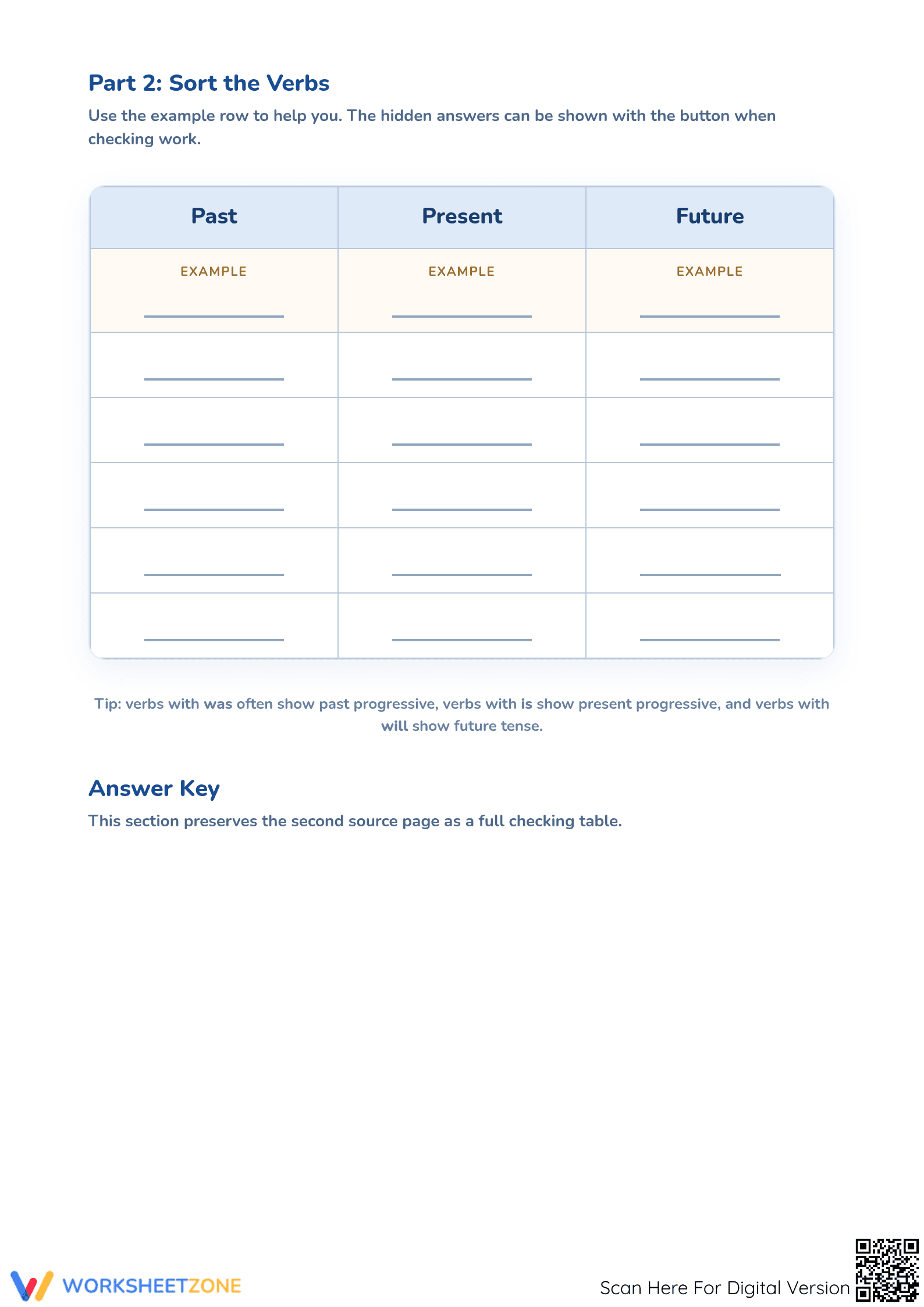 Grade 3 Verb Tense Sorting — Printable No-Prep Worksheet - Page 2