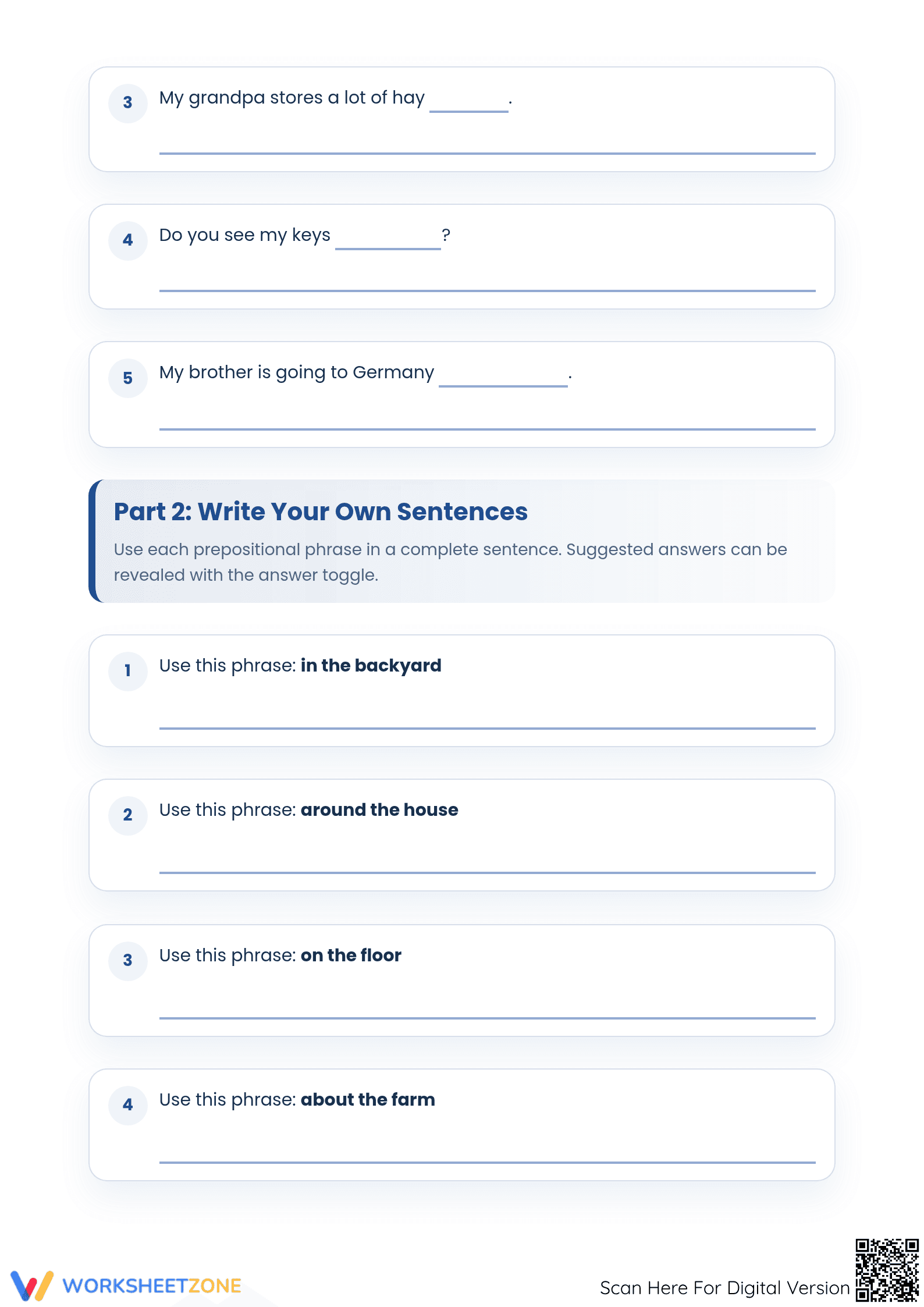 Grade 4 Prepositional Phrases — Printable No-Prep Worksheet - Page 2