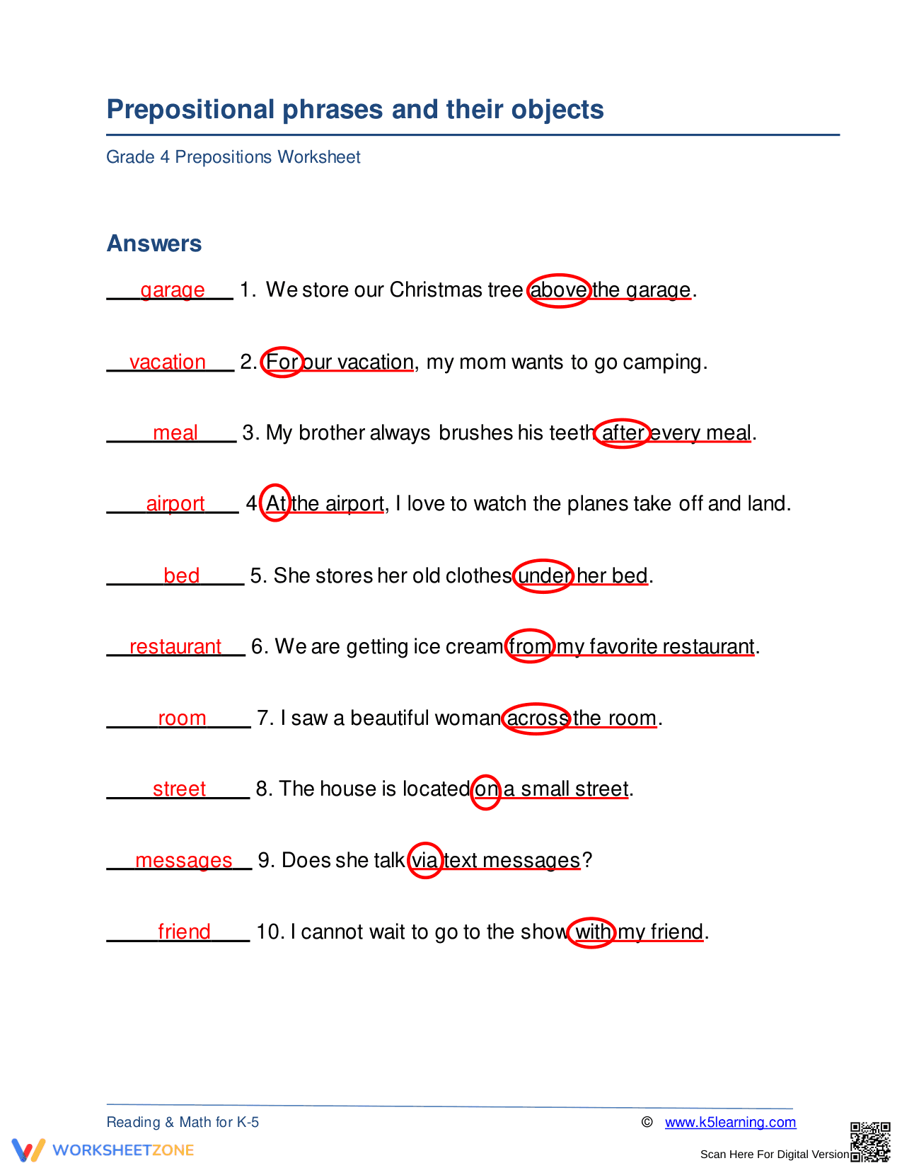 Prepositional Phrases Worksheet | Essential Grade 4 ELA - Page 2