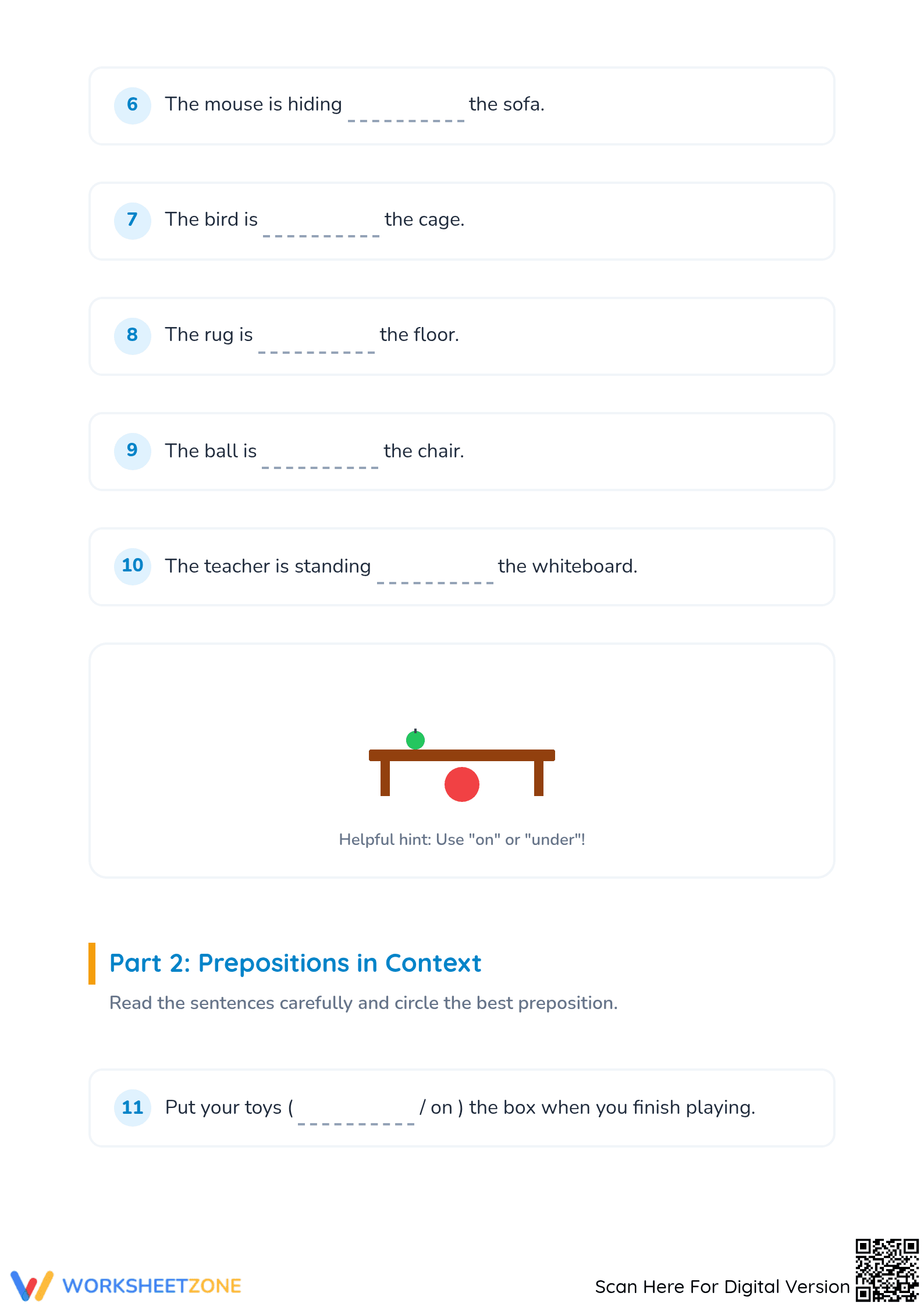 Grade 1 Prepositions — Printable No-Prep Worksheet - Page 2