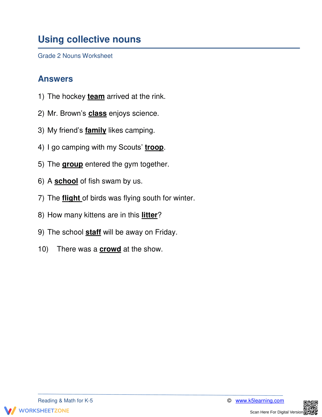 Collective Nouns Worksheet | Printable Grade 2 ELA - Page 2