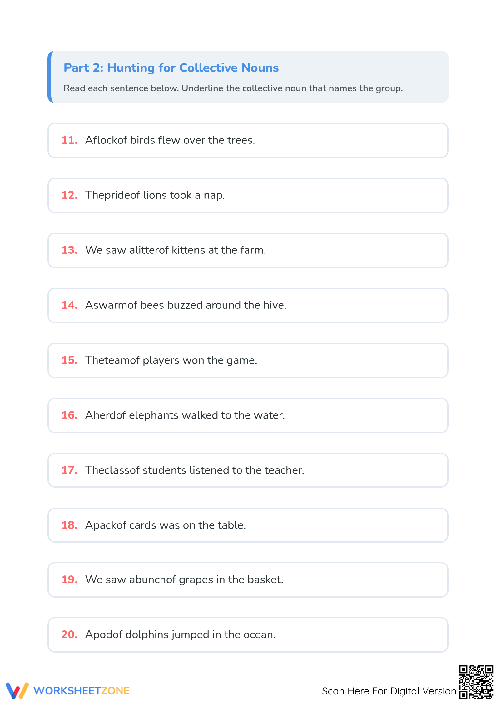 Grade 1 Collective Nouns — Printable No-Prep Worksheet - Page 3