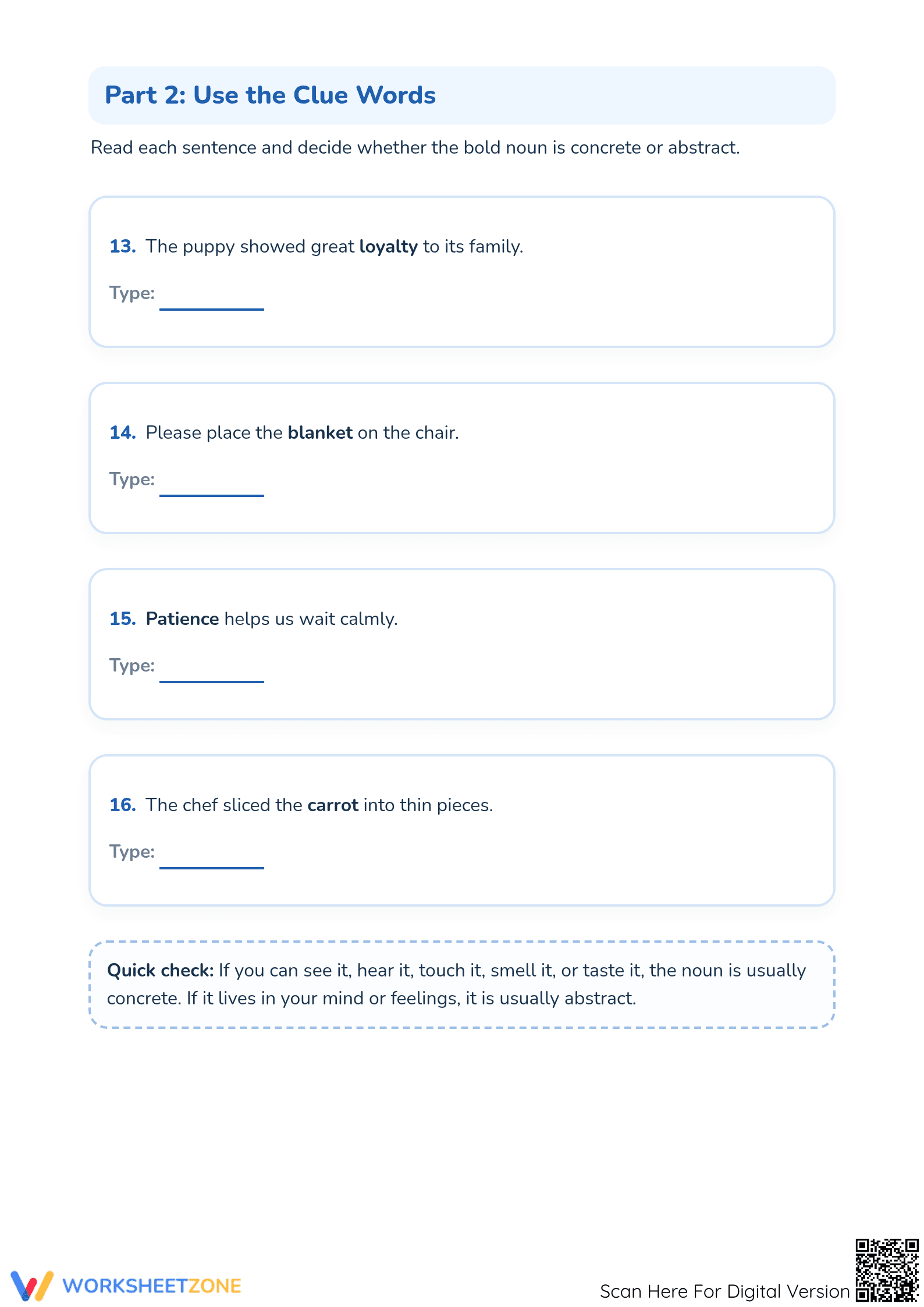 Essential Concrete and Abstract Nouns Worksheet | Grade 3 - Page 3