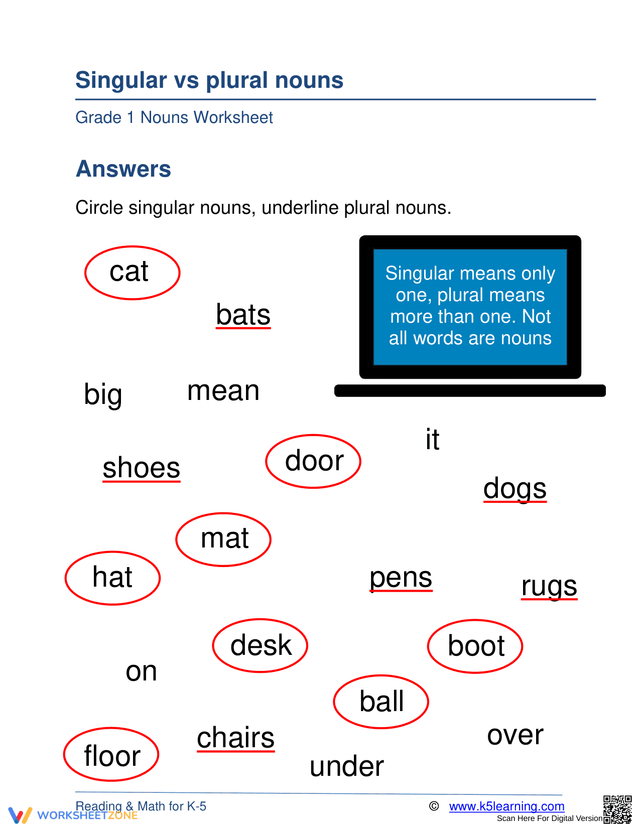 Grade 1 Singular/Plural Nouns — Printable No-Prep Worksheet - Page 2