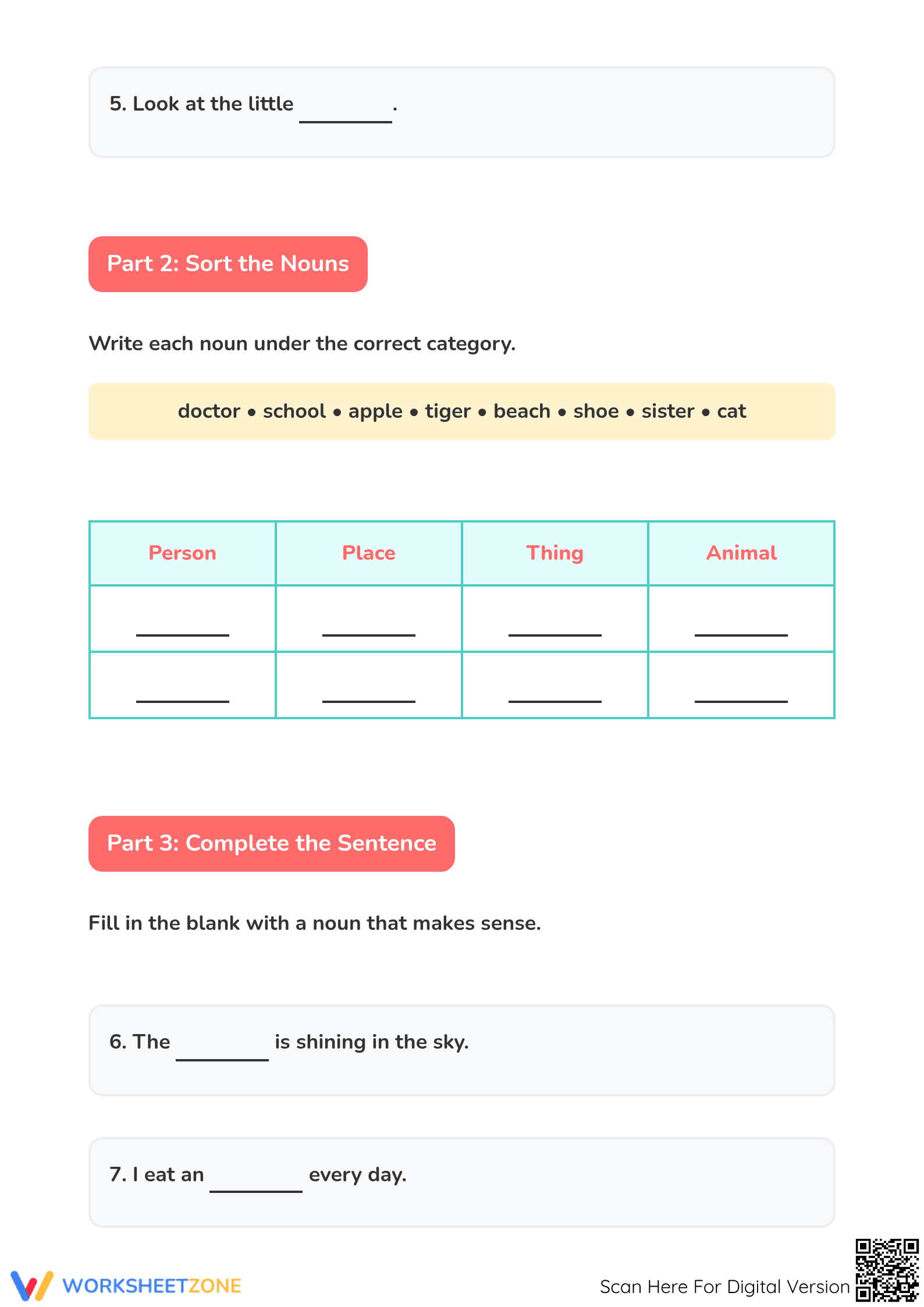 Essential Nouns Practice Worksheet | Grades 1-3 - Page 2
