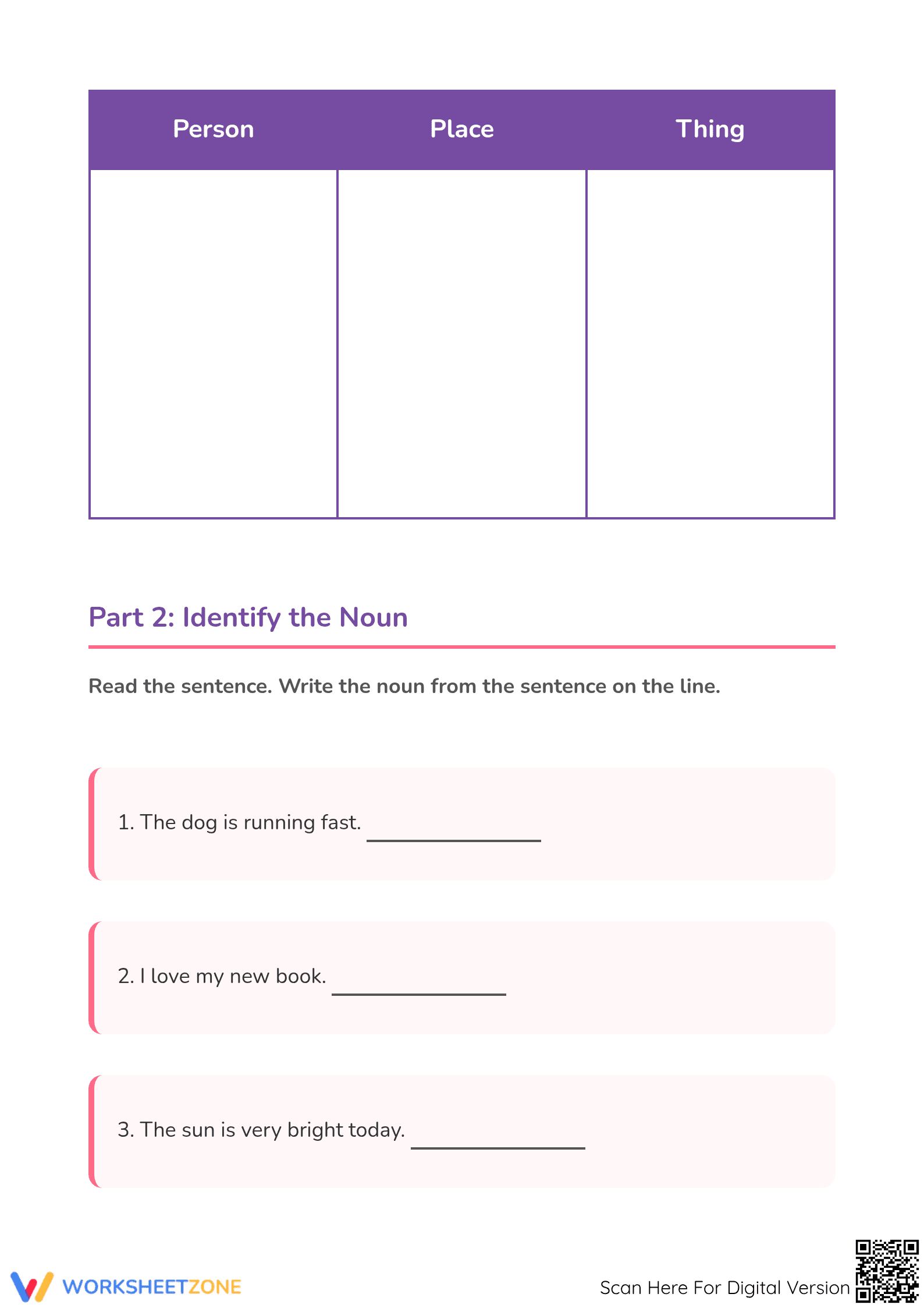 Grade 1-3 Noun Sorting — Printable No-Prep Worksheet - Page 2
