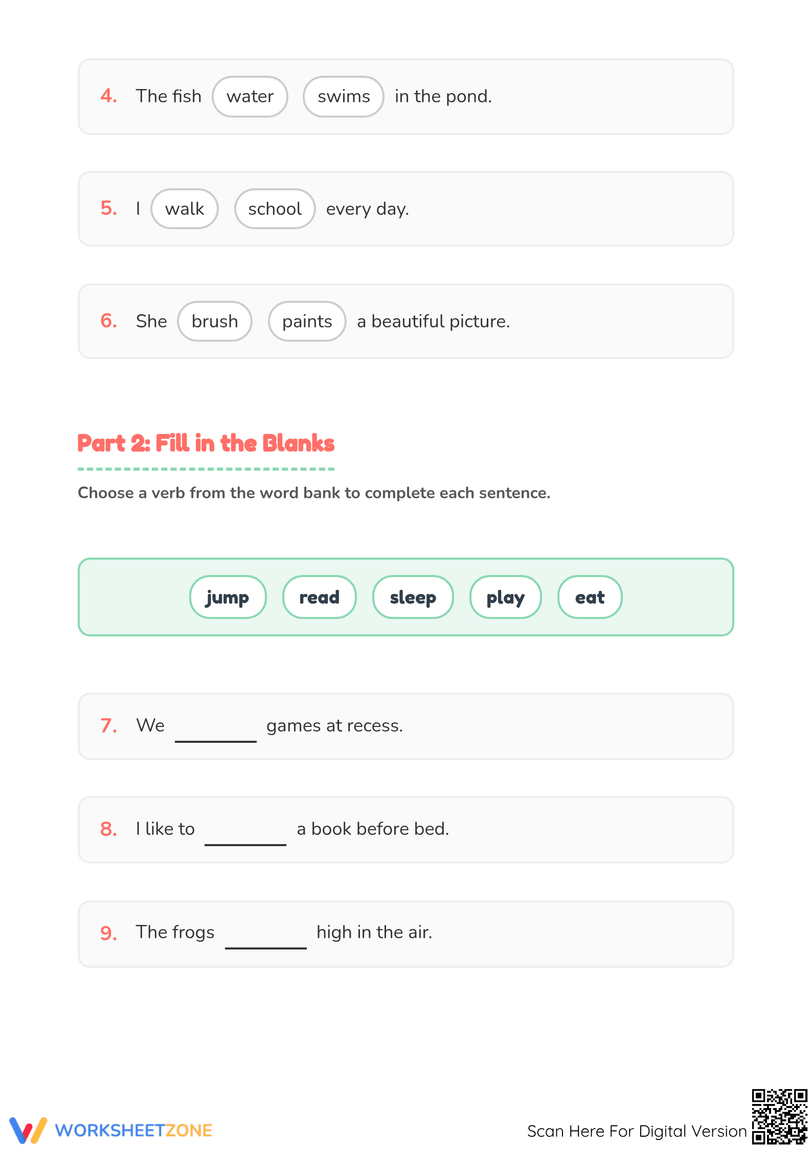 Grade 1 Action Verbs — Printable No-Prep Worksheet - Page 2