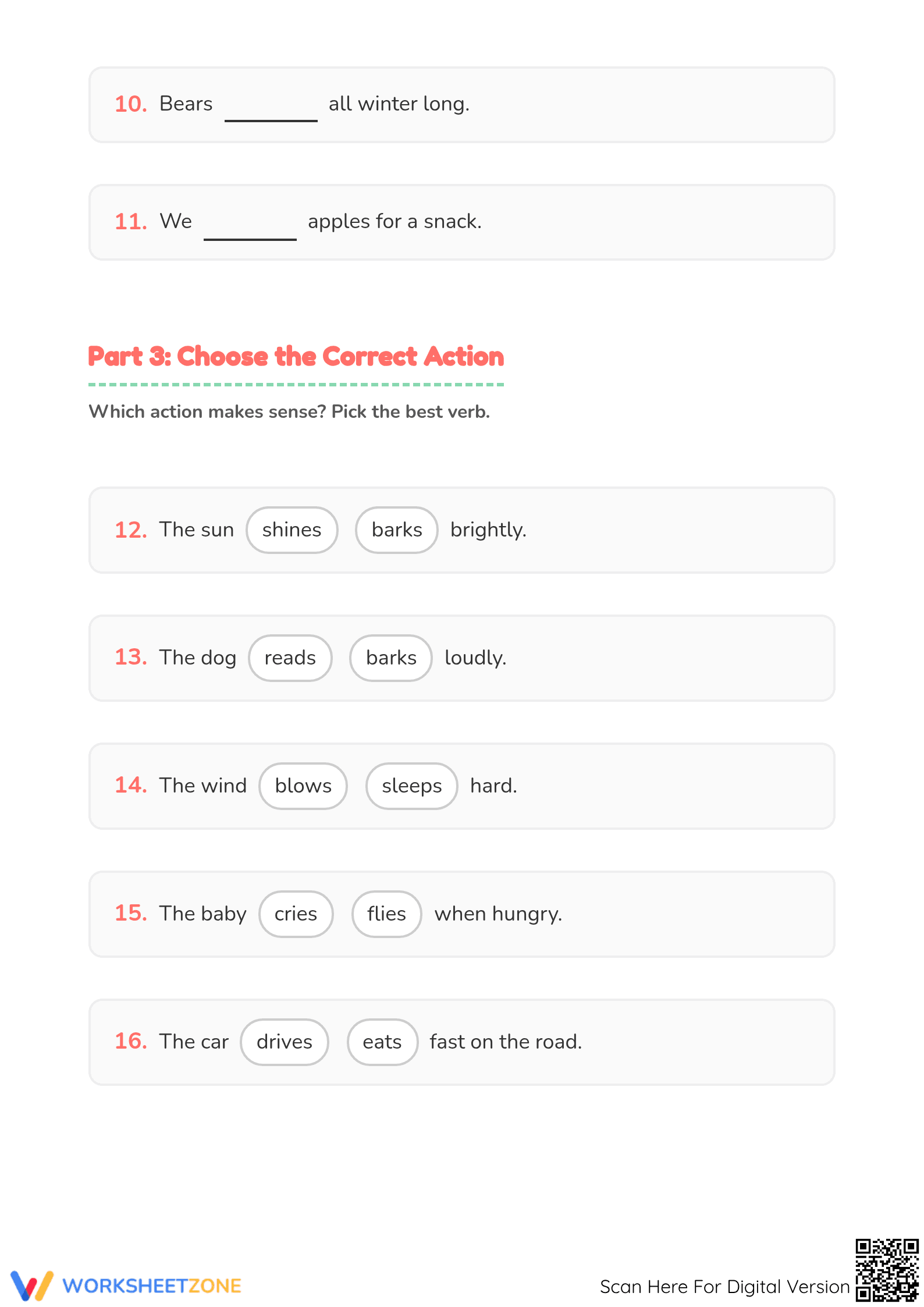 Grade 1 Action Verbs — Printable No-Prep Worksheet - Page 3