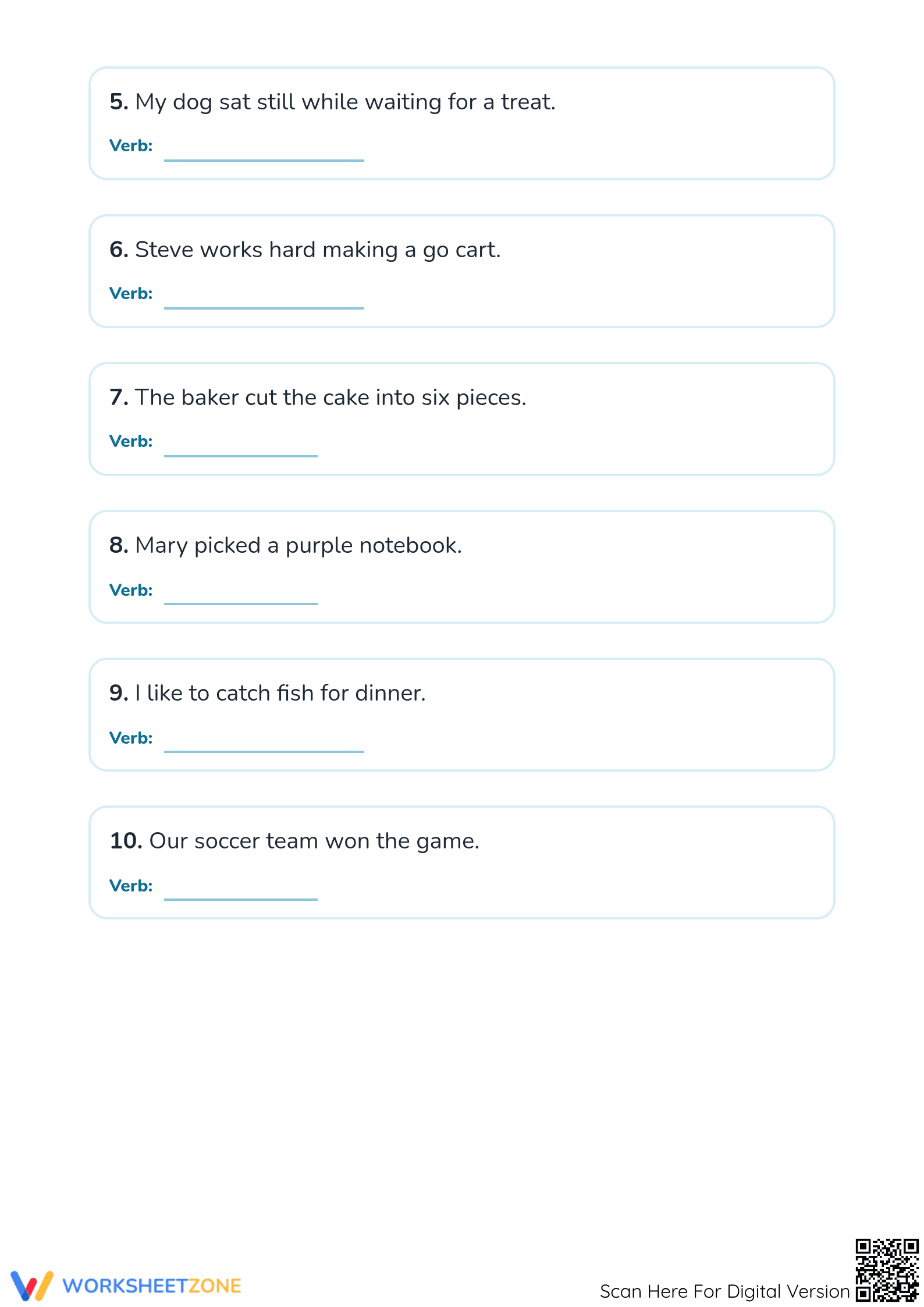 Grade 2 Identifying Verbs — Printable No-Prep Worksheet - Page 2