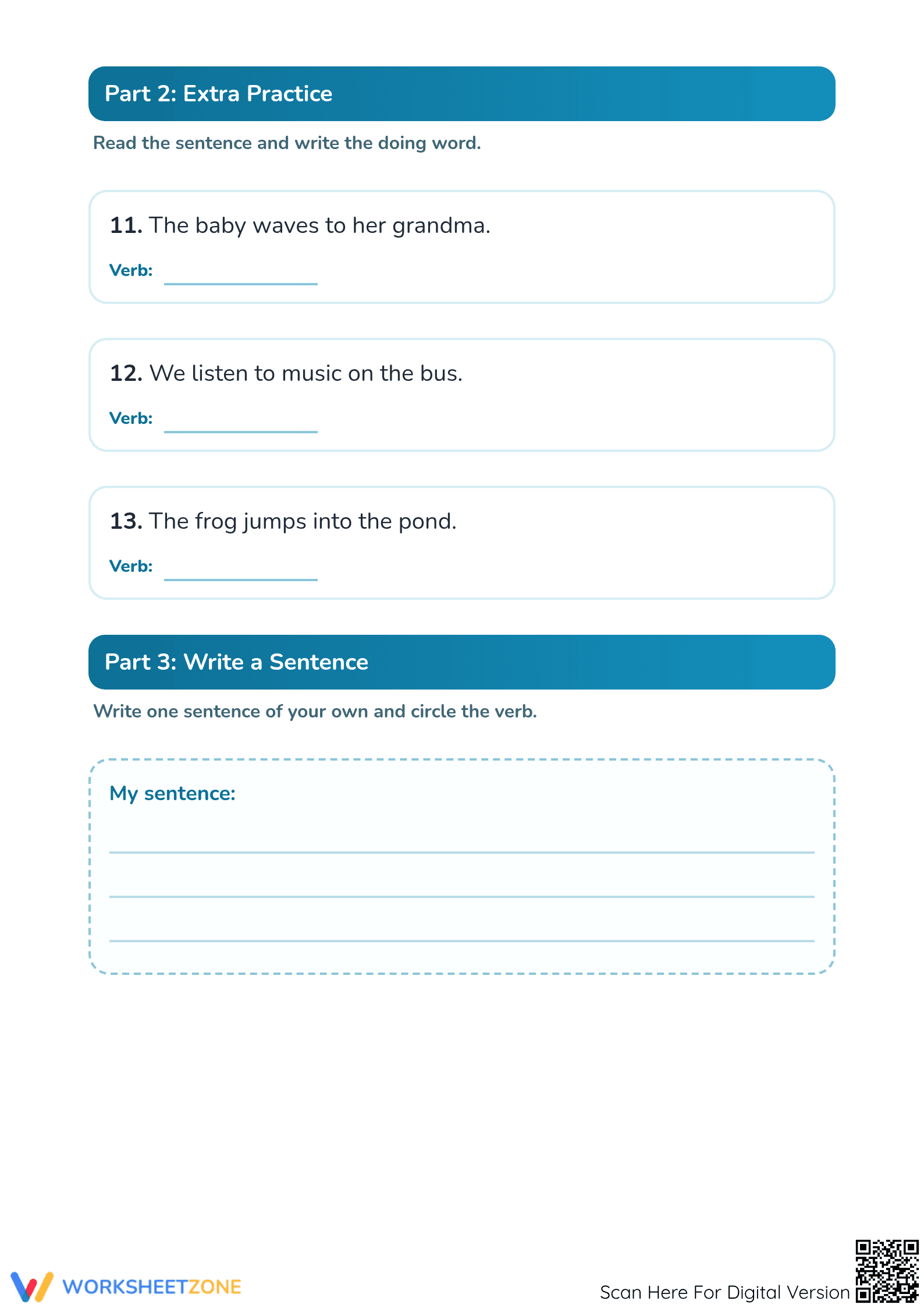 Grade 2 Identifying Verbs — Printable No-Prep Worksheet - Page 3