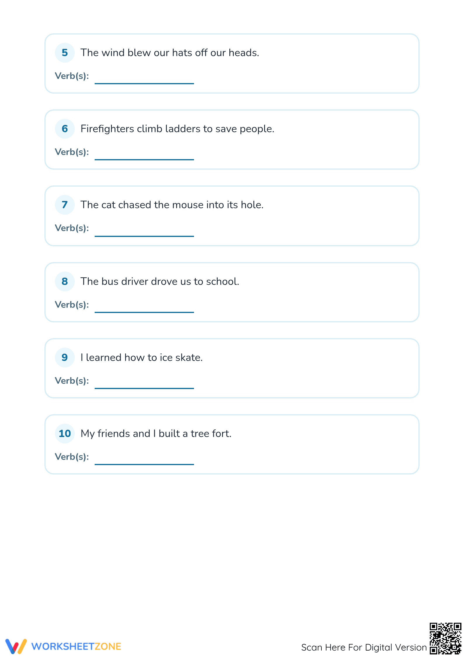 Identifying Verbs Printable Worksheet | Grade 1-2 ELA - Page 2