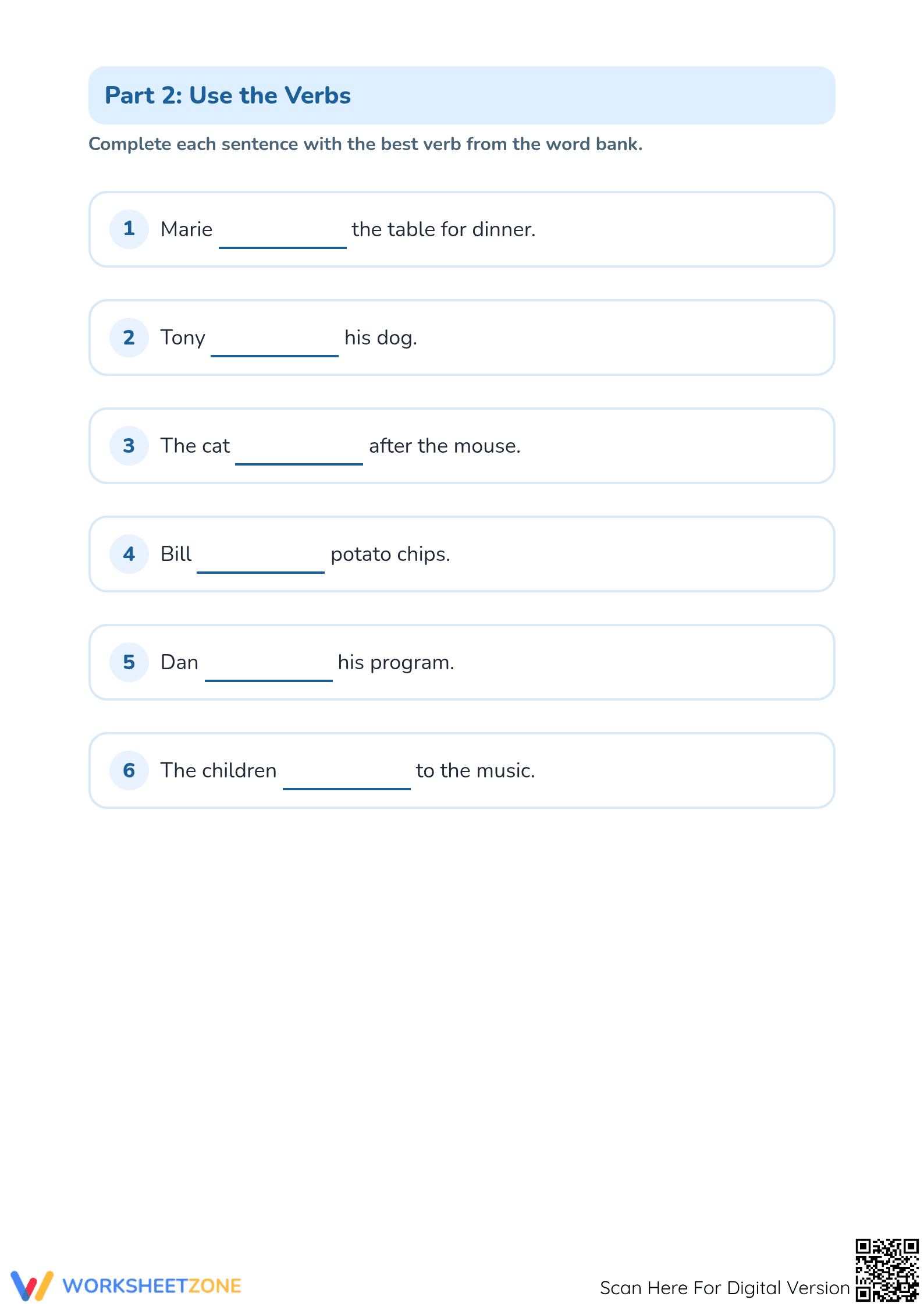 Grade 1 Action Verbs — Printable No-Prep Worksheet - Page 2