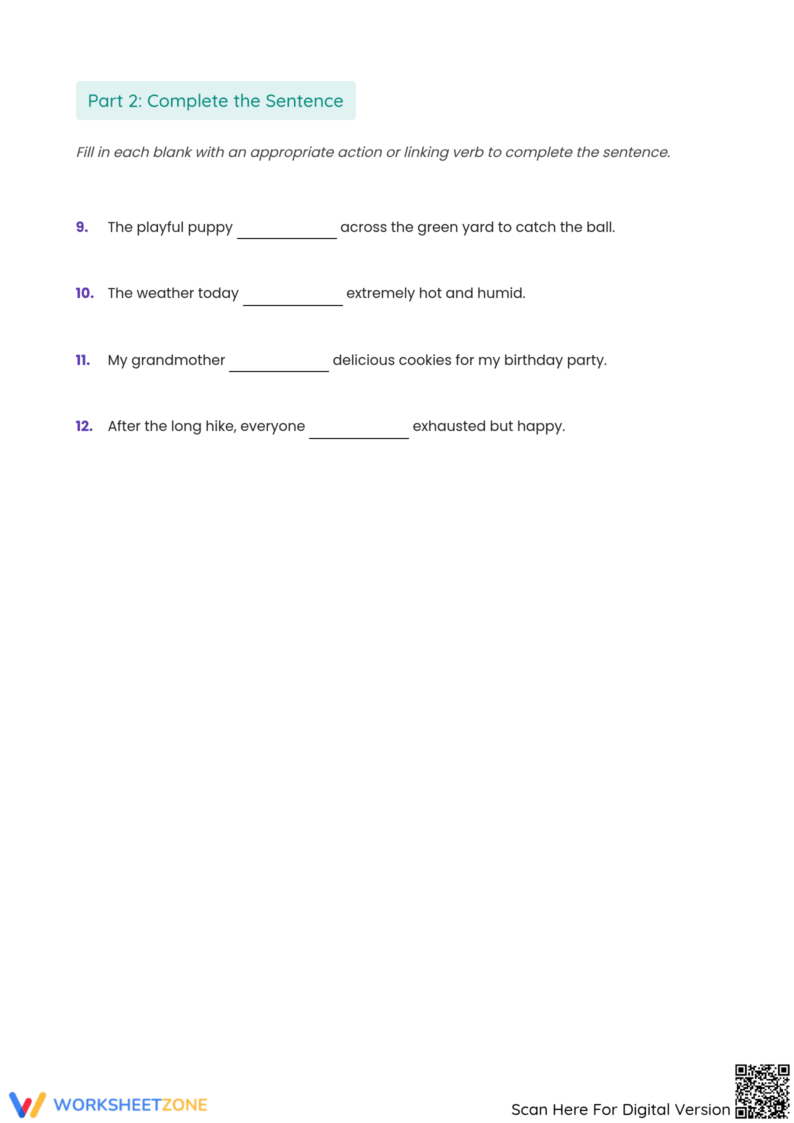 Grade 3 Action and Linking Verbs — Printable Worksheet - Page 2