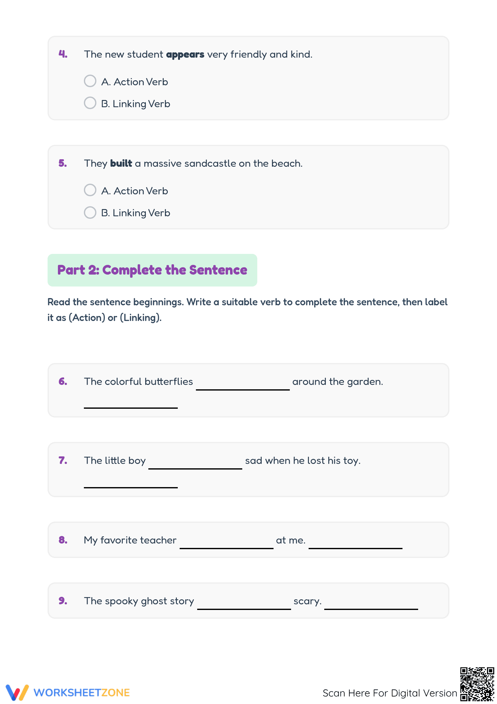 Action vs. Linking Verbs Worksheet | Grade 3 Essential - Page 2