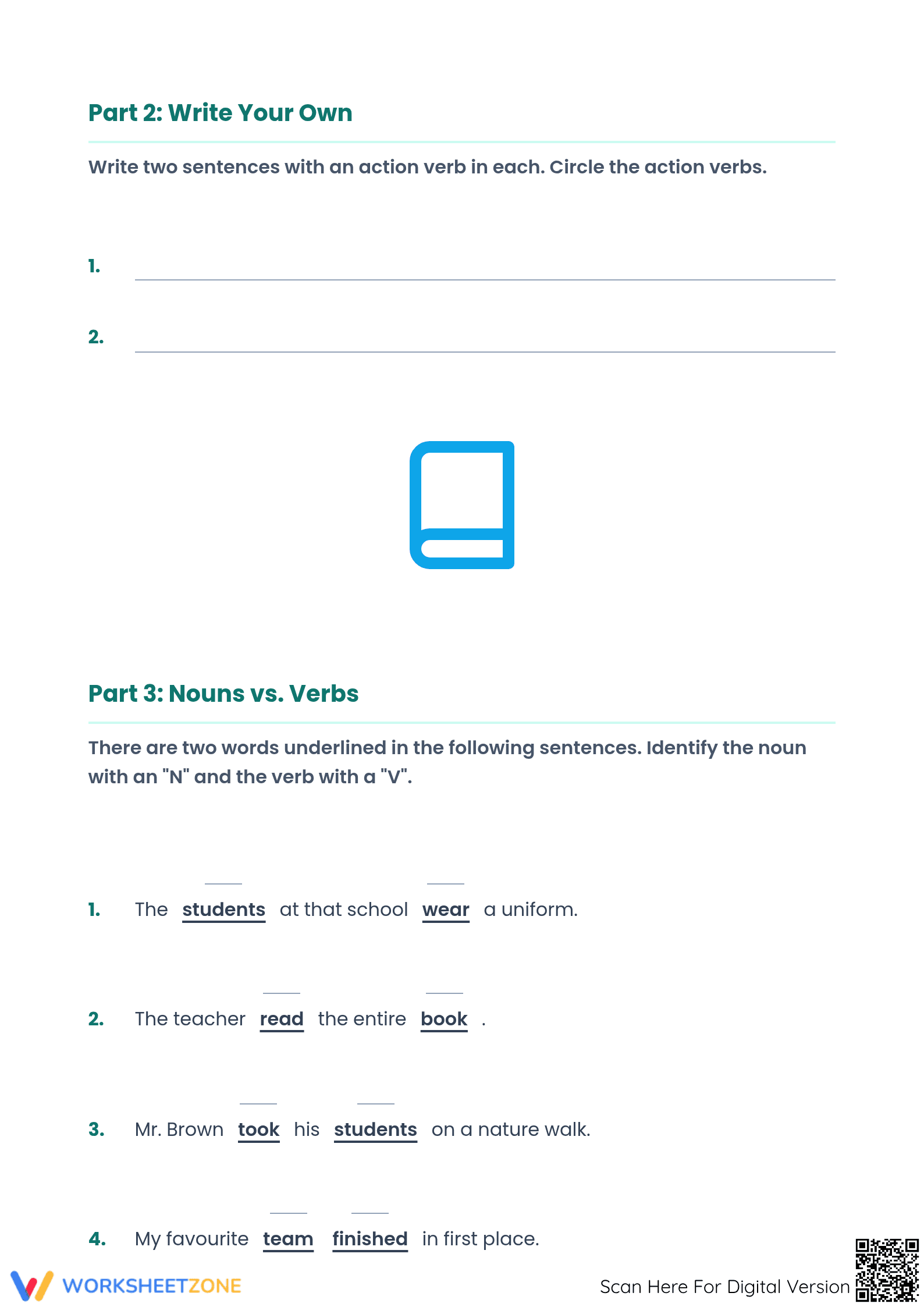 Action Verbs Practice Worksheet | Grade 4-5 Printable - Page 2