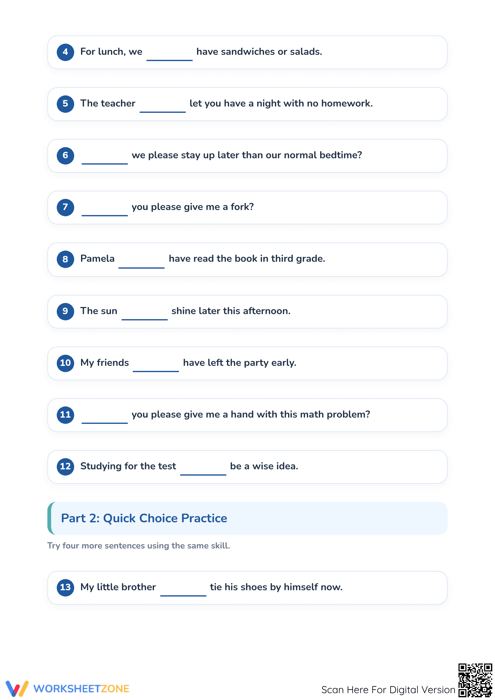 Helping Verbs Can and Could Worksheet | Grade 3 Printable - Page 2