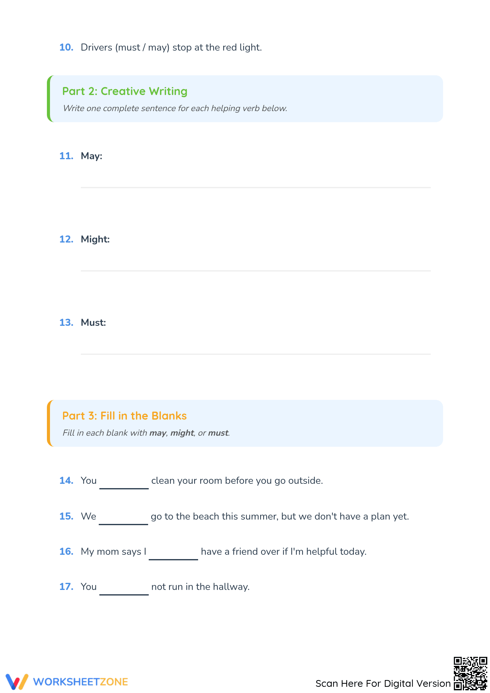 Helping Verbs Worksheet: May, Might, Must | Essential - Page 2