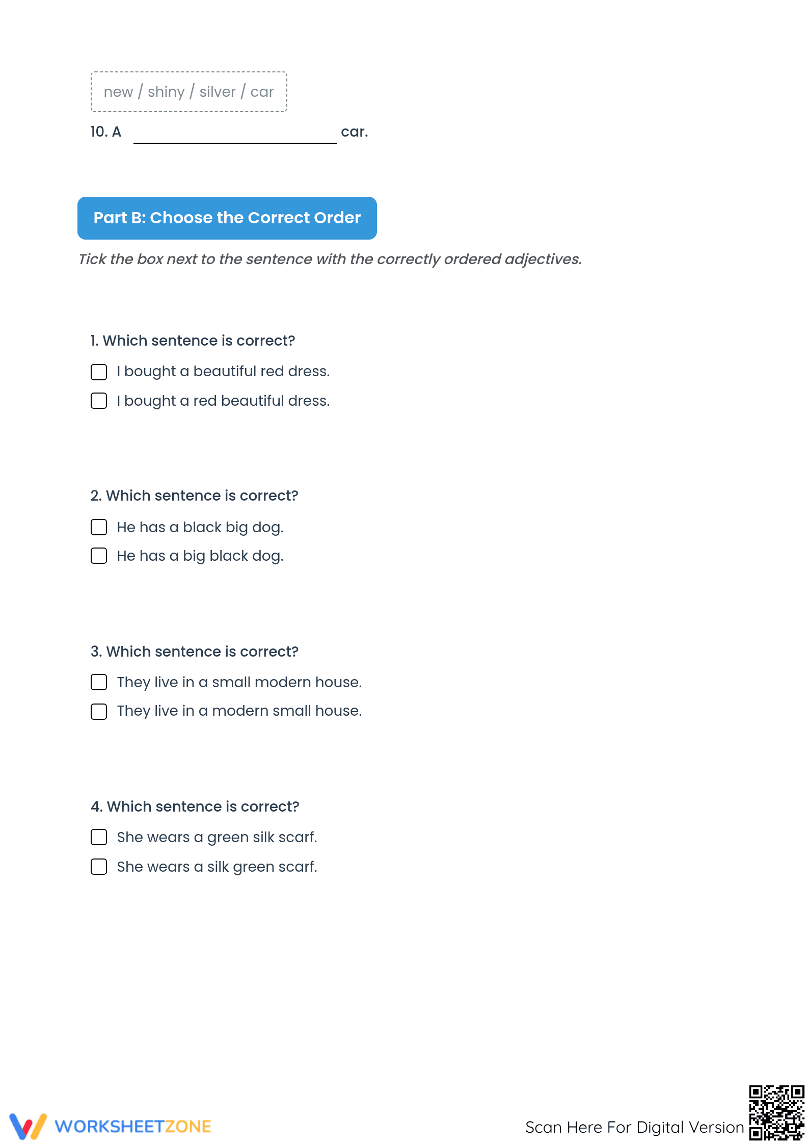 Ordering Adjectives Worksheet | Grade 4 Essential - Page 3