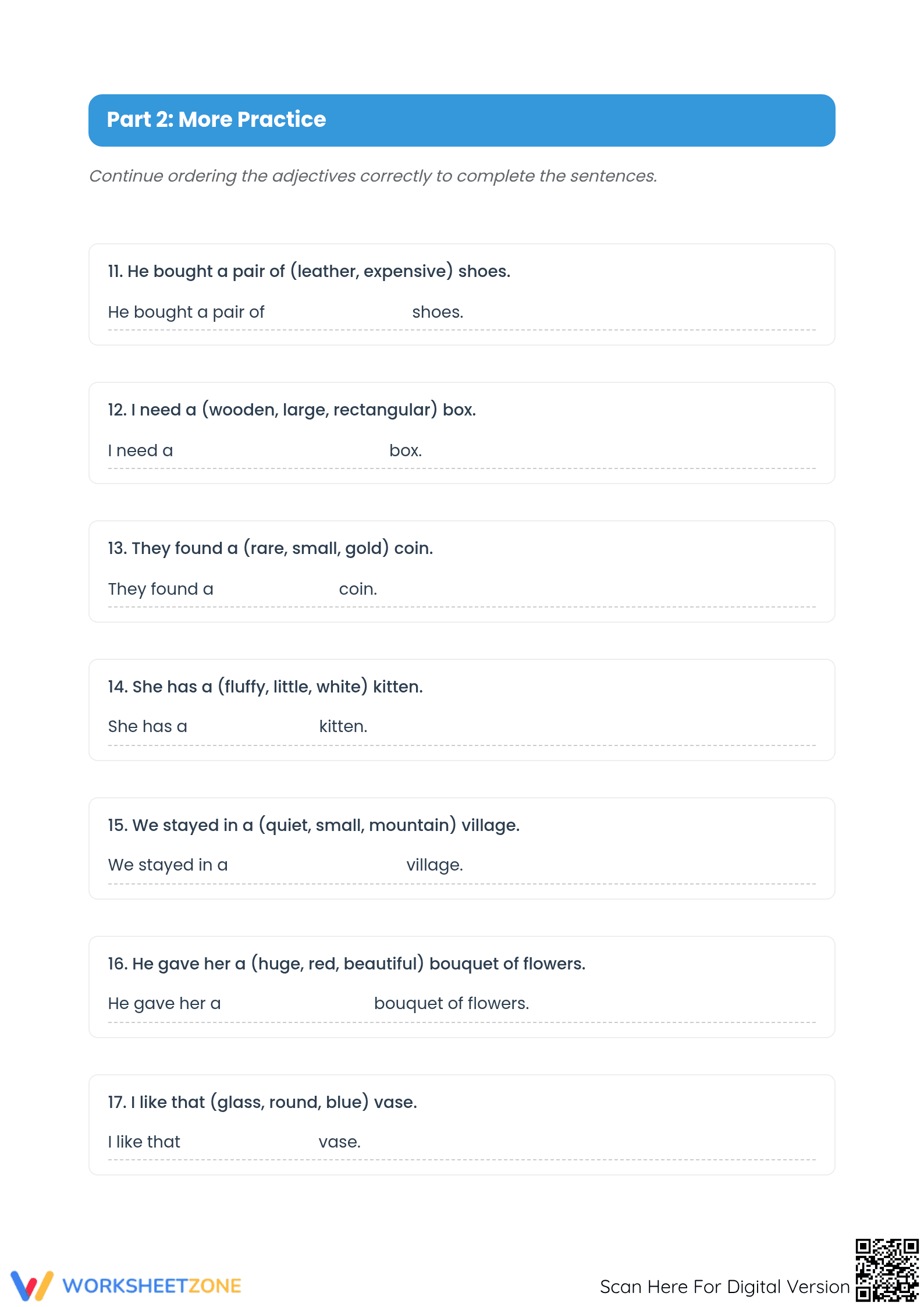 Grade 4 Ordering Adjectives — Printable No-Prep Worksheet - Page 3