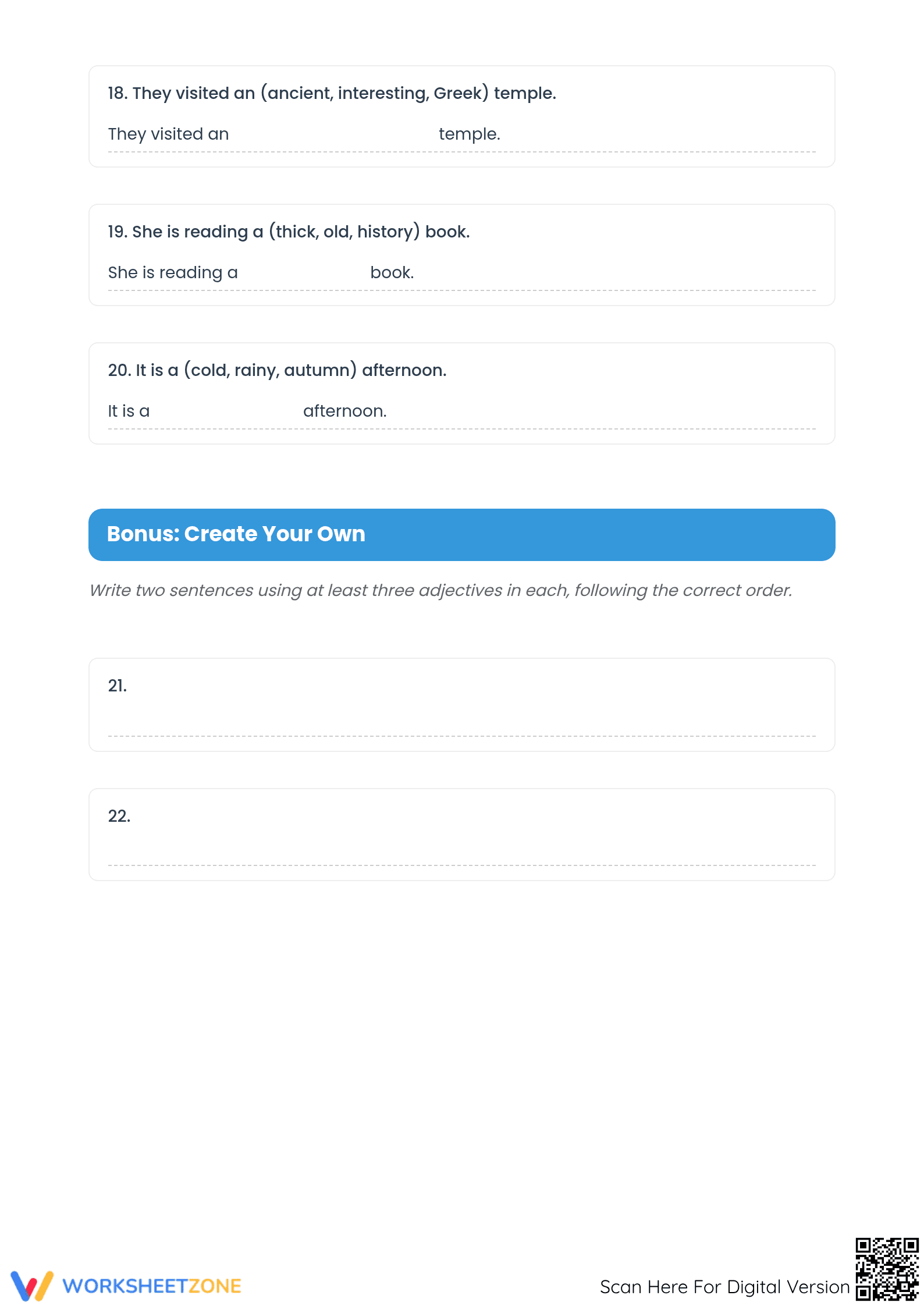 Grade 4 Ordering Adjectives — Printable No-Prep Worksheet - Page 4