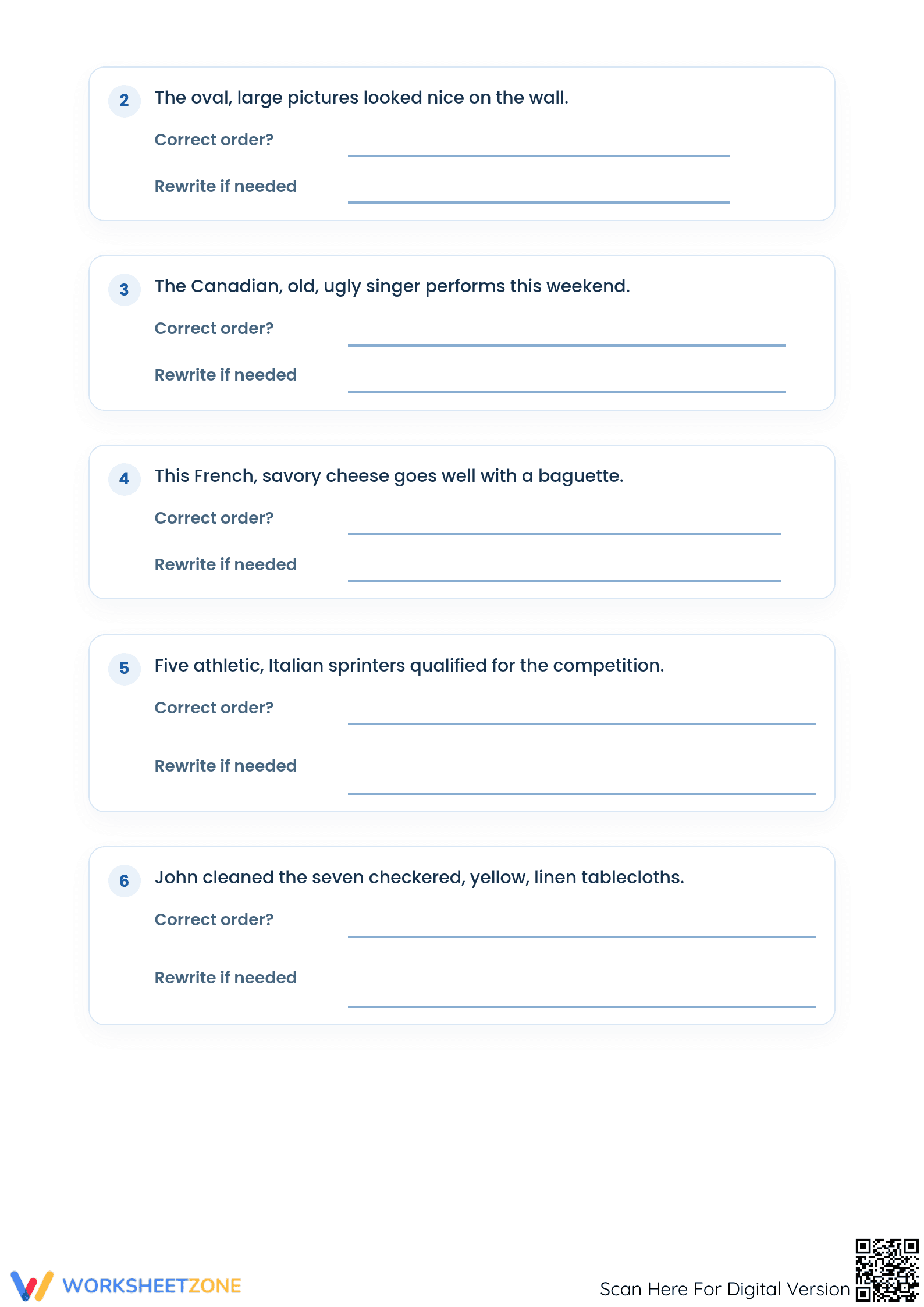Ordering Adjectives Worksheet | Essential Grade 4-5 ELA - Page 2