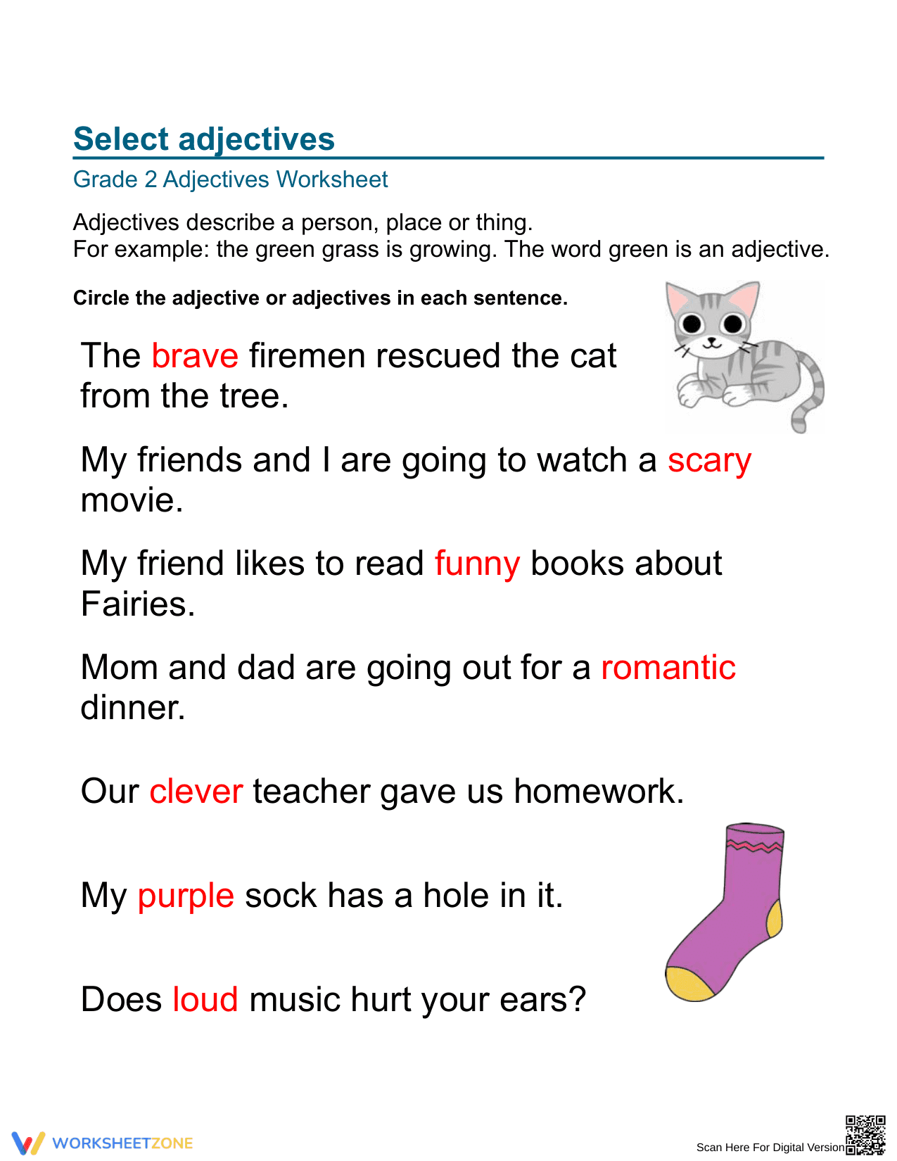 Grade 2 Adjectives — Printable No-Prep Worksheet - Page 2
