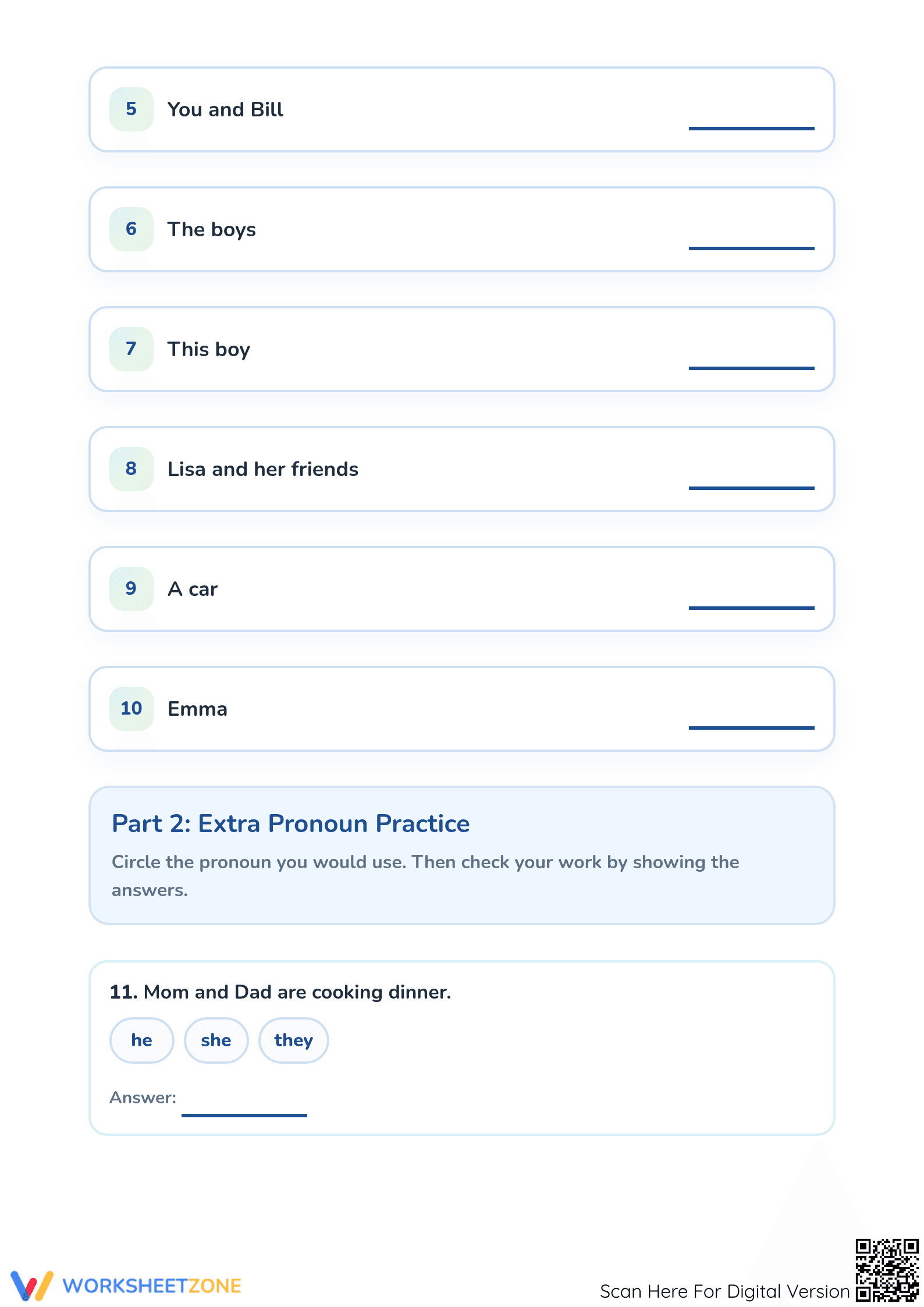 Grade 1 Pronouns — Printable No-Prep Worksheet - Page 2