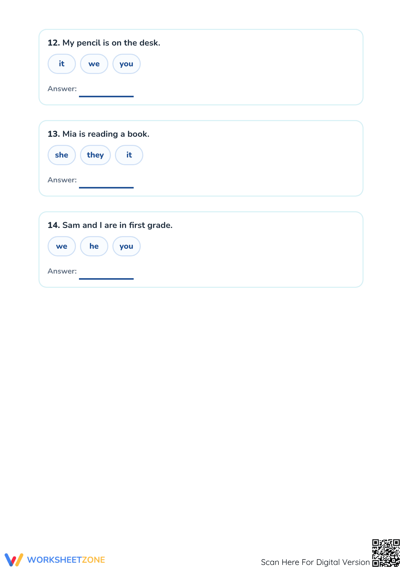 Grade 1 Pronouns — Printable No-Prep Worksheet - Page 3