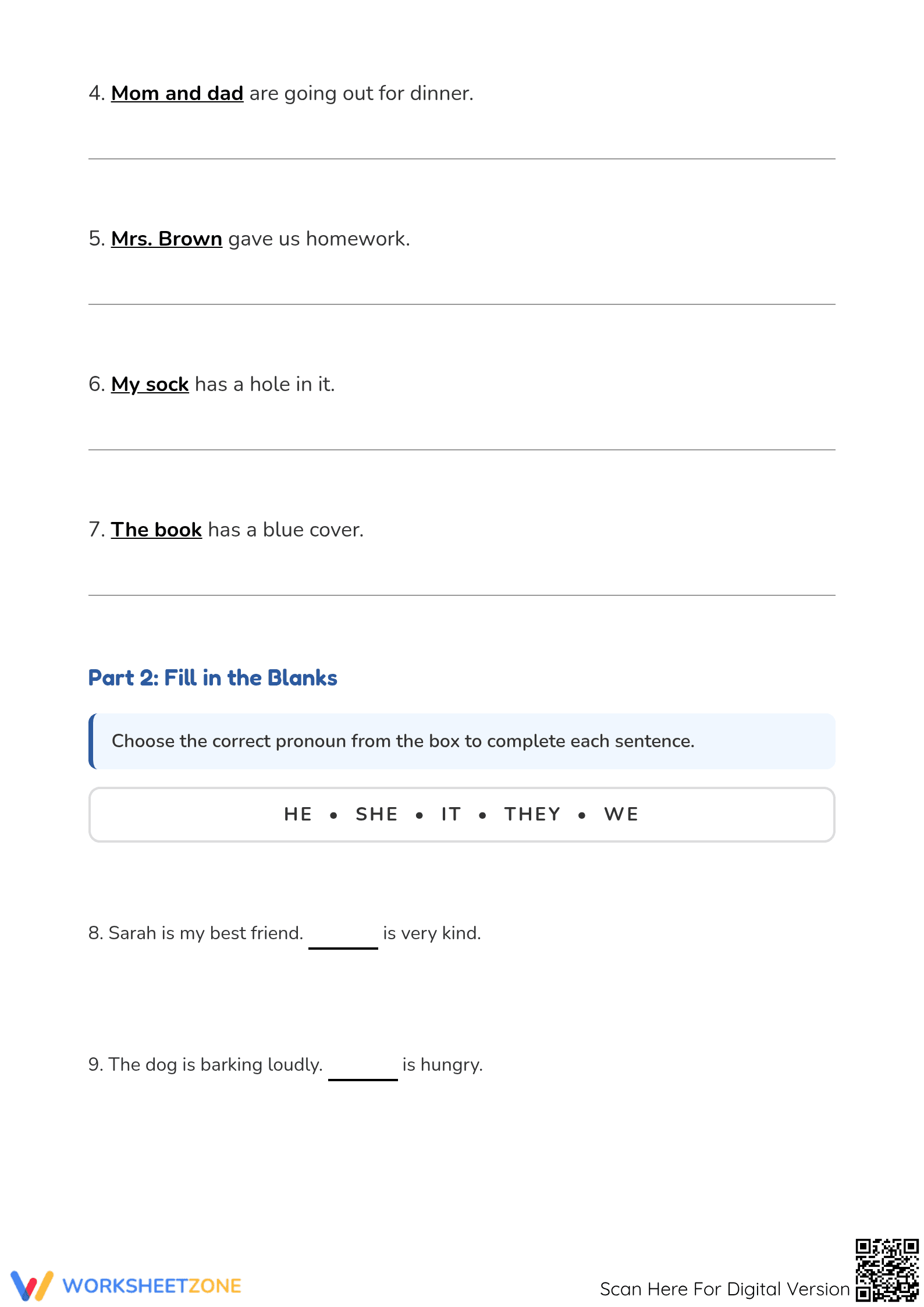 Using Pronouns Worksheet | Grade 1 ELA Printable - Page 2
