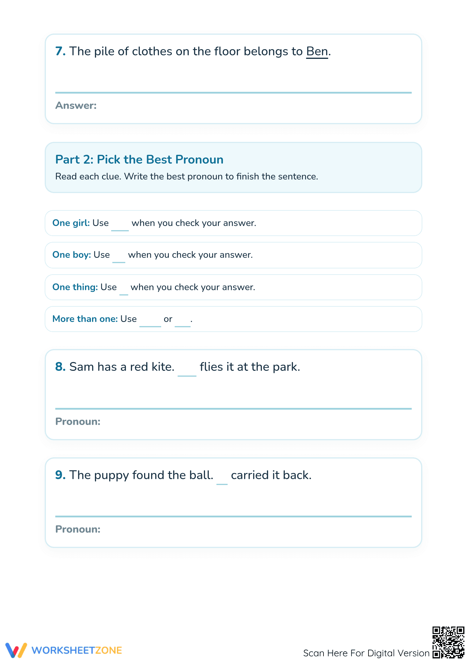 Essential Pronouns Practice Worksheet | Grade 1 ELA - Page 3