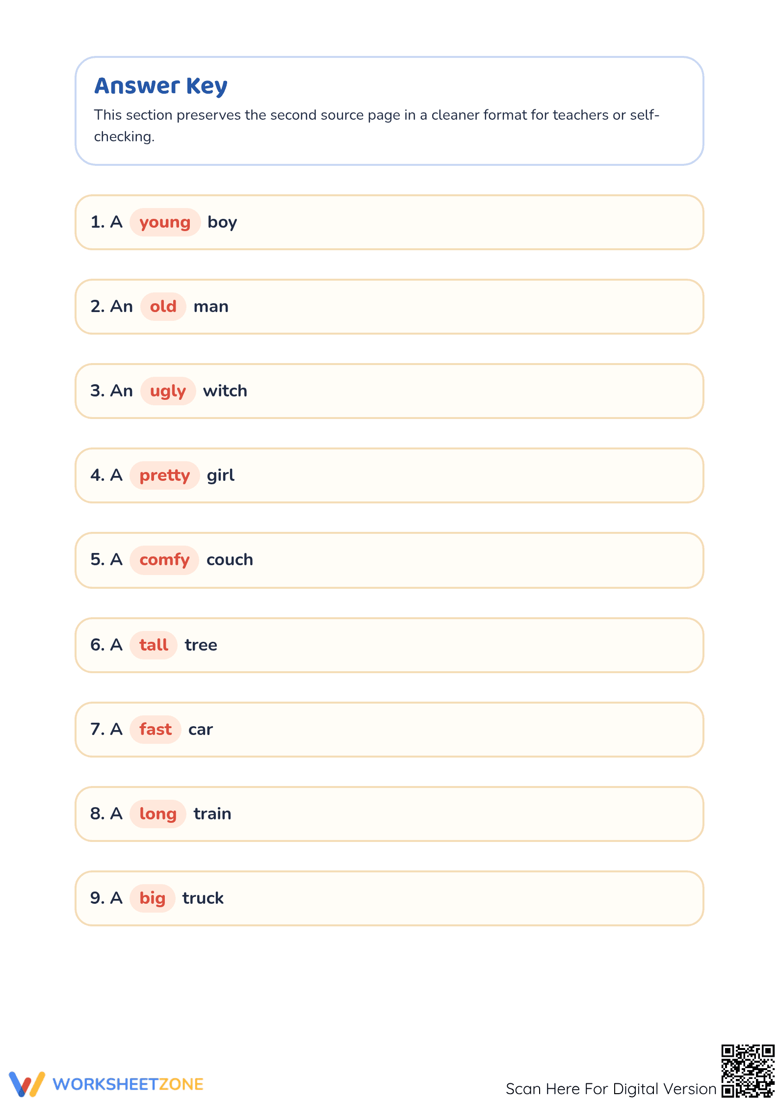 Grade 1 Common Adjectives — Printable No-Prep Worksheet - Page 3