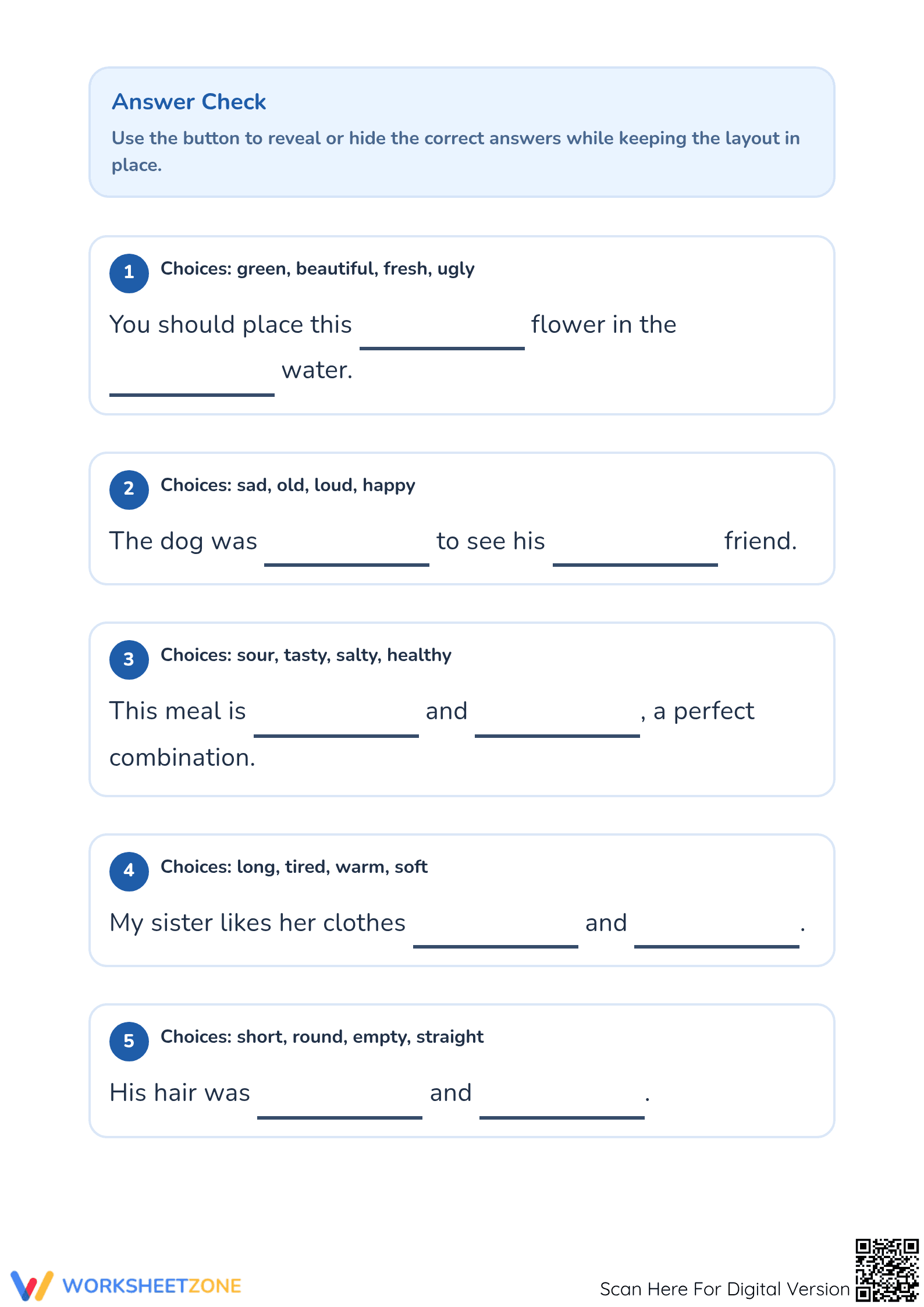 Grade 1 Adjectives — Printable No-Prep Worksheet - Page 3