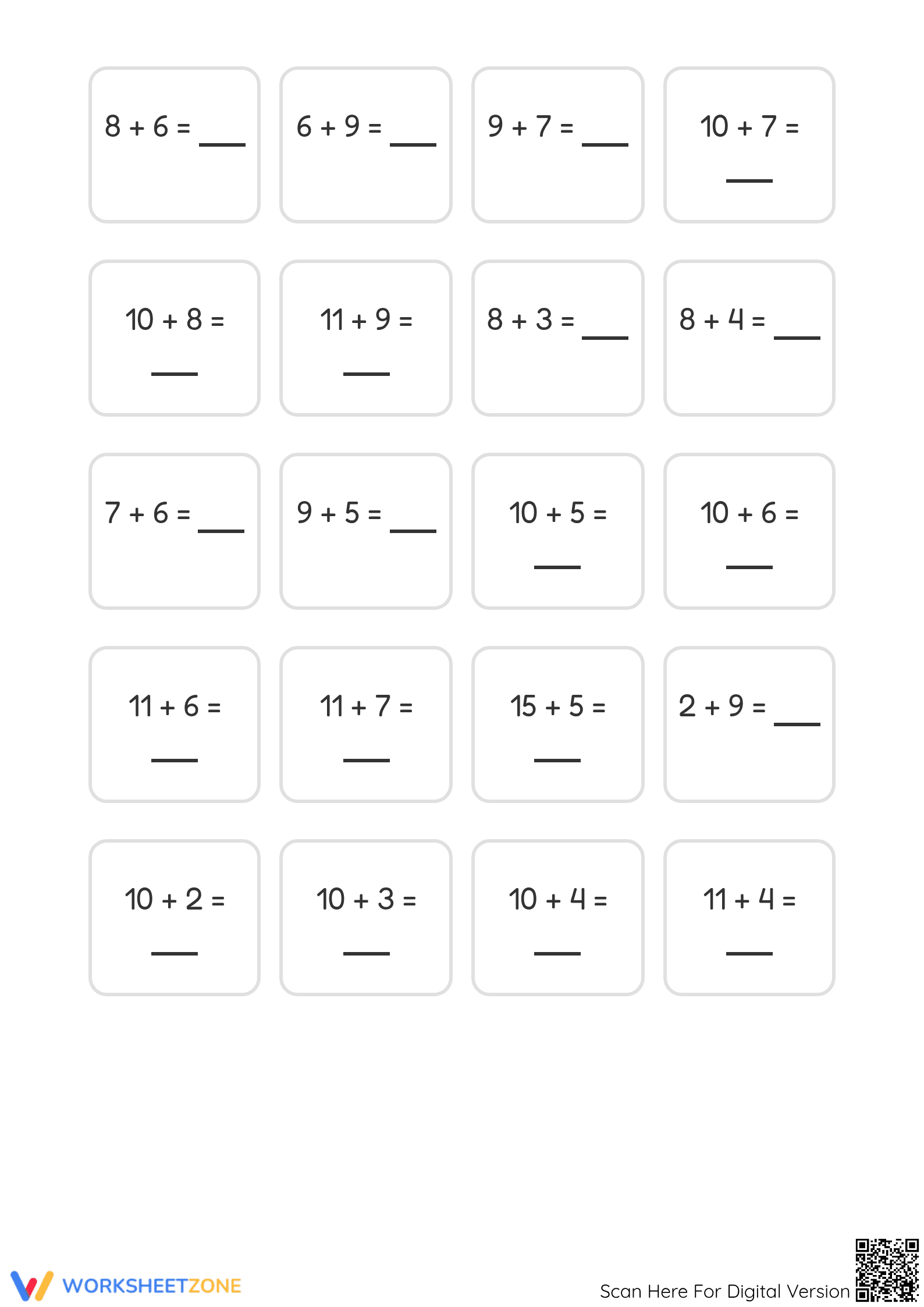Printable Adding to 20 Worksheet: School is in Session - Page 2