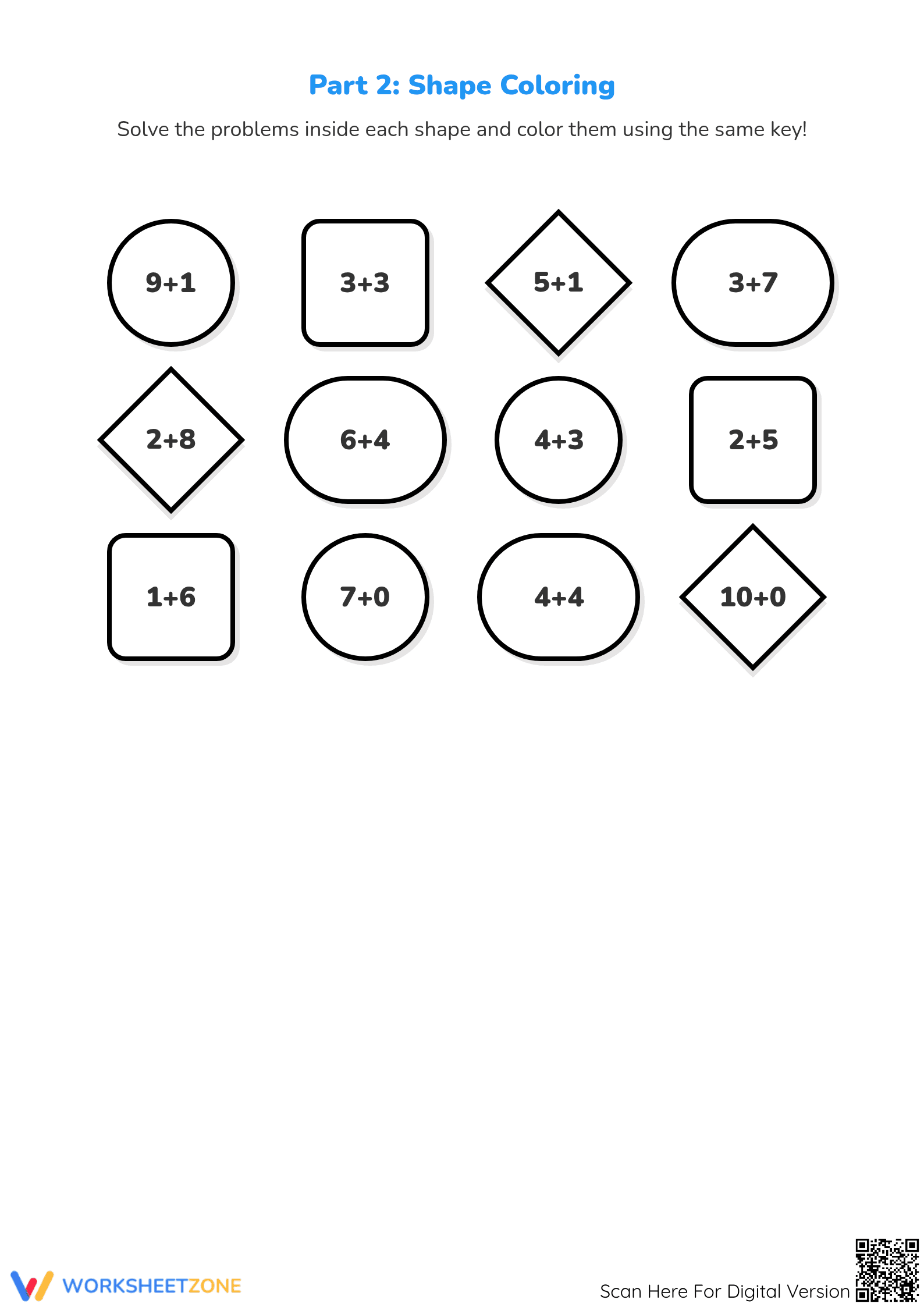 Essential School Days: Adding to 10 Printable Worksheet - Page 2