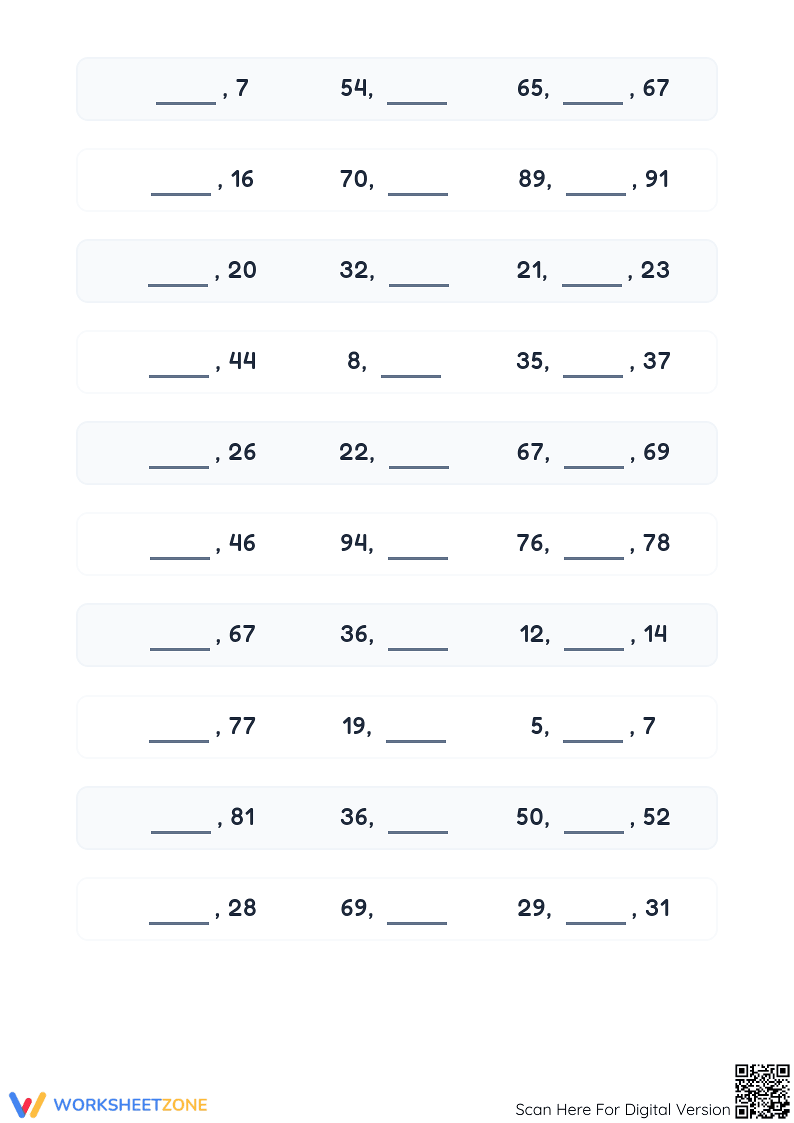 Printable Number Order Practice: Before, After, Between - Page 2